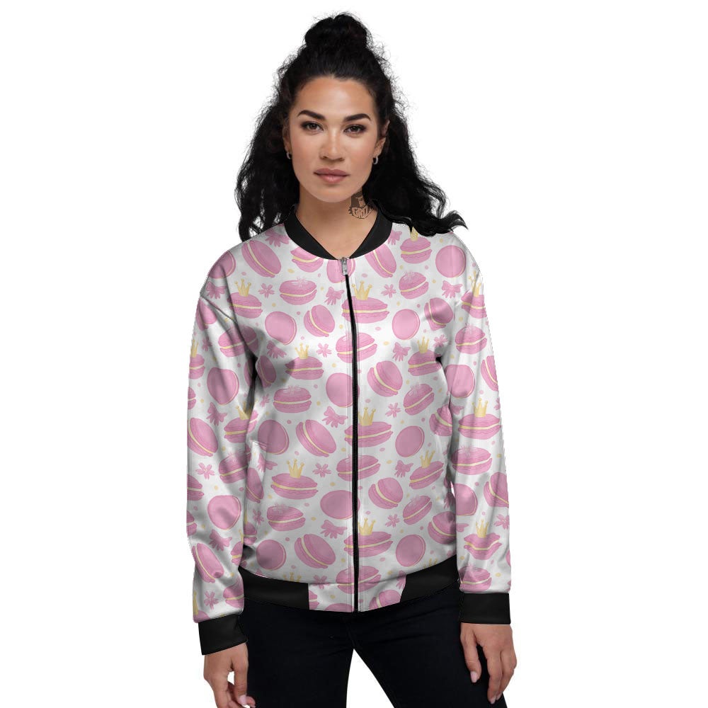 Macaron Pink Print Pattern Women's Bomber Jacket-grizzshop