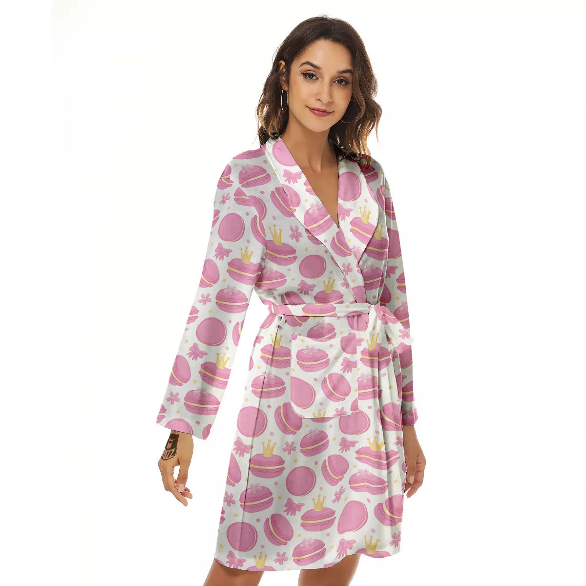 Macaron Pink Print Pattern Women's Robe-grizzshop