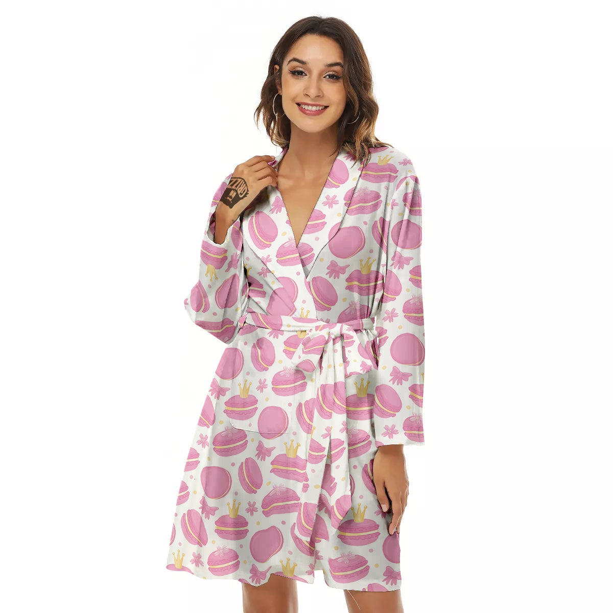 Macaron Pink Print Pattern Women's Robe-grizzshop