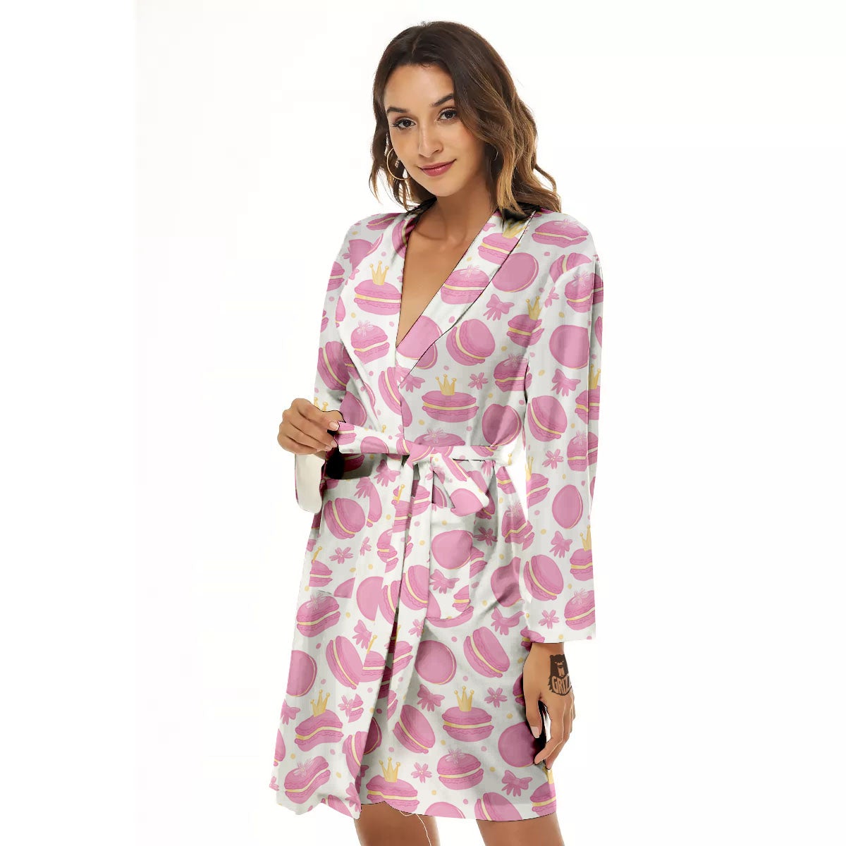 Macaron Pink Print Pattern Women's Robe-grizzshop
