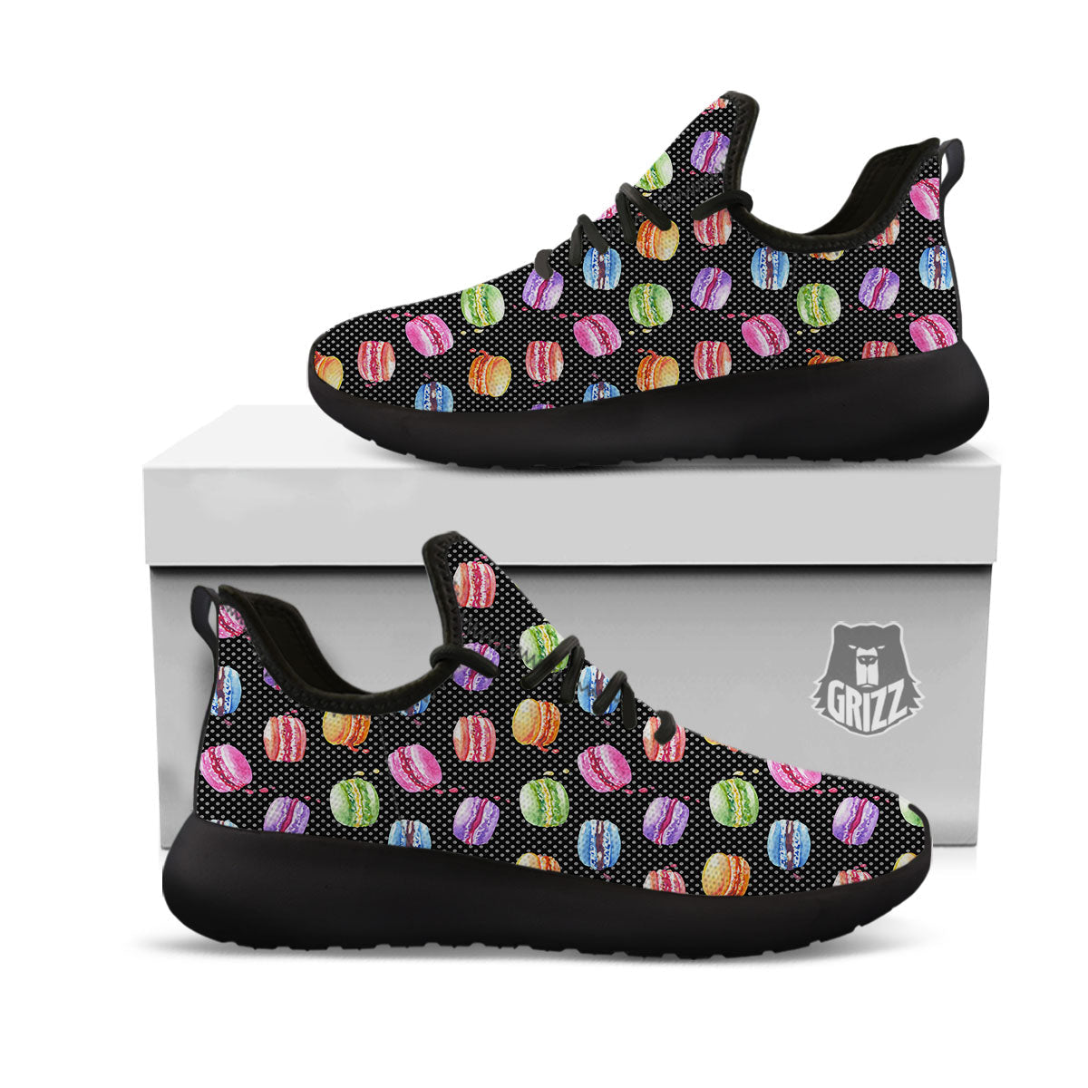 Macaron Polka Dot Print Pattern Black Athletic Shoes-grizzshop