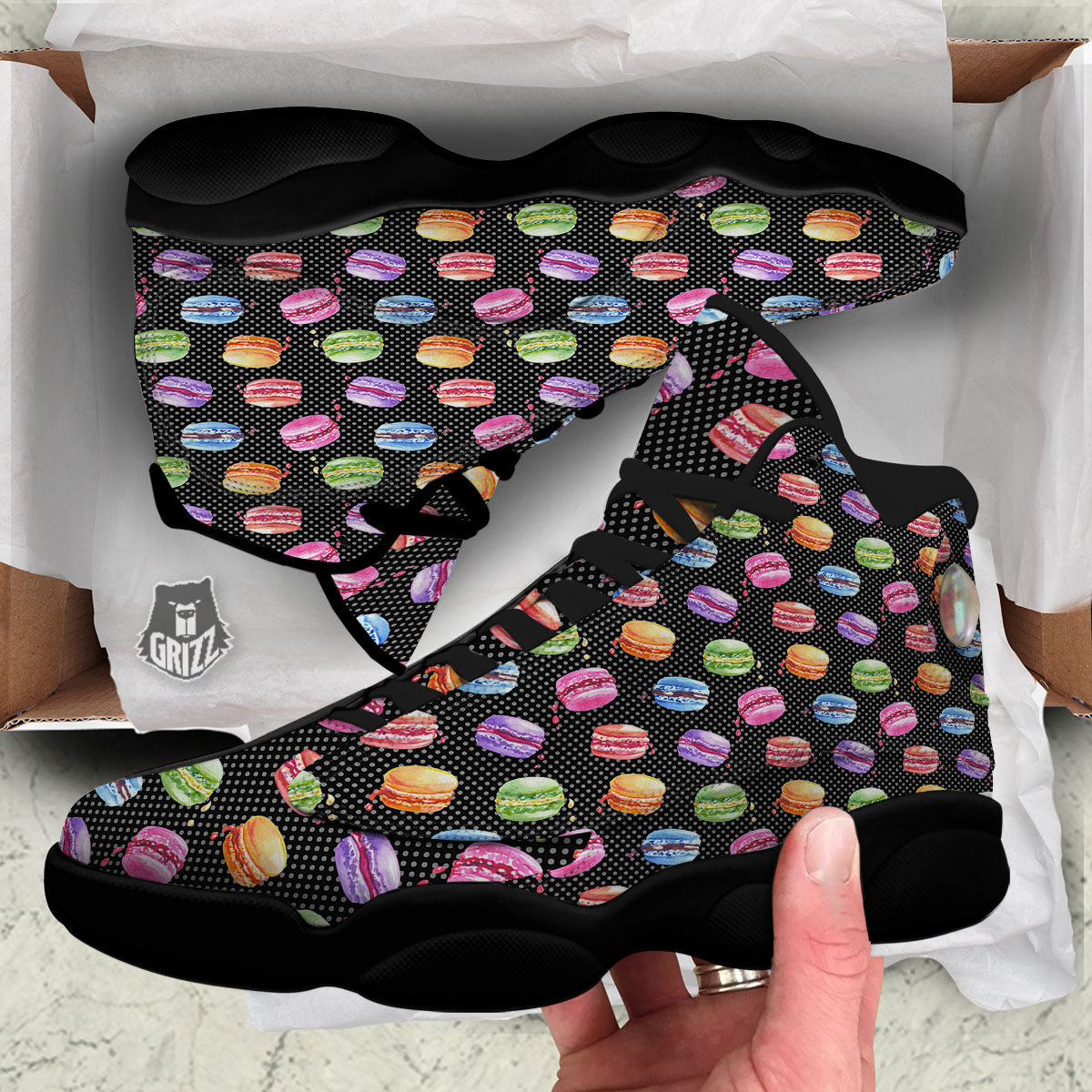 Macaron Polka Dot Print Pattern Black Basketball Shoes-grizzshop