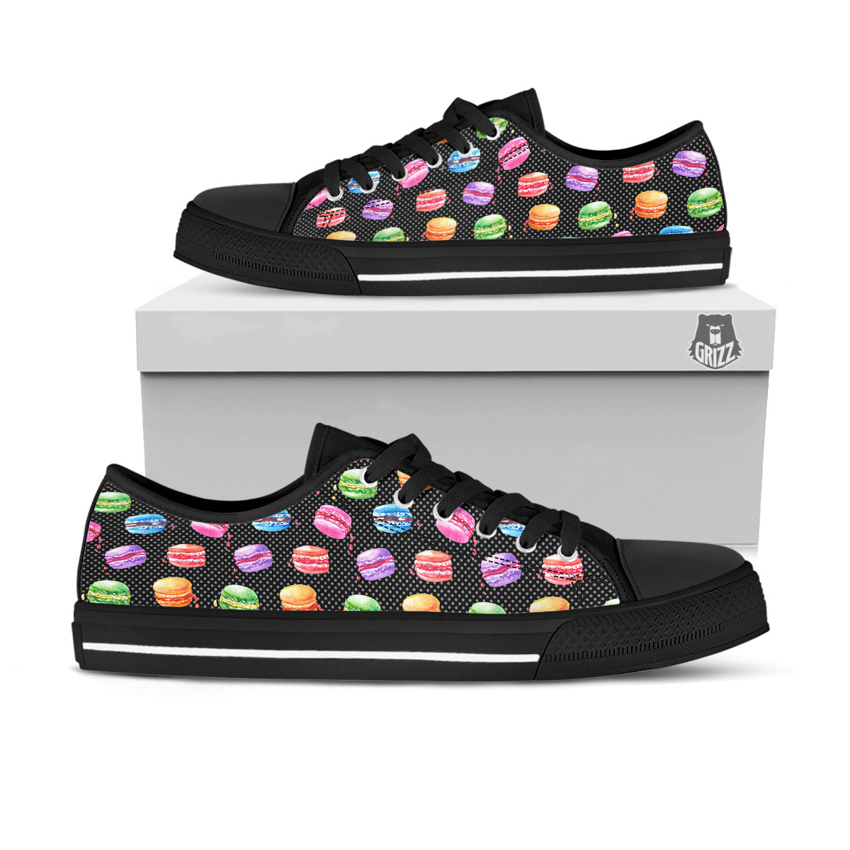 Macaron Polka Dot Print Pattern Black Low Top Shoes-grizzshop