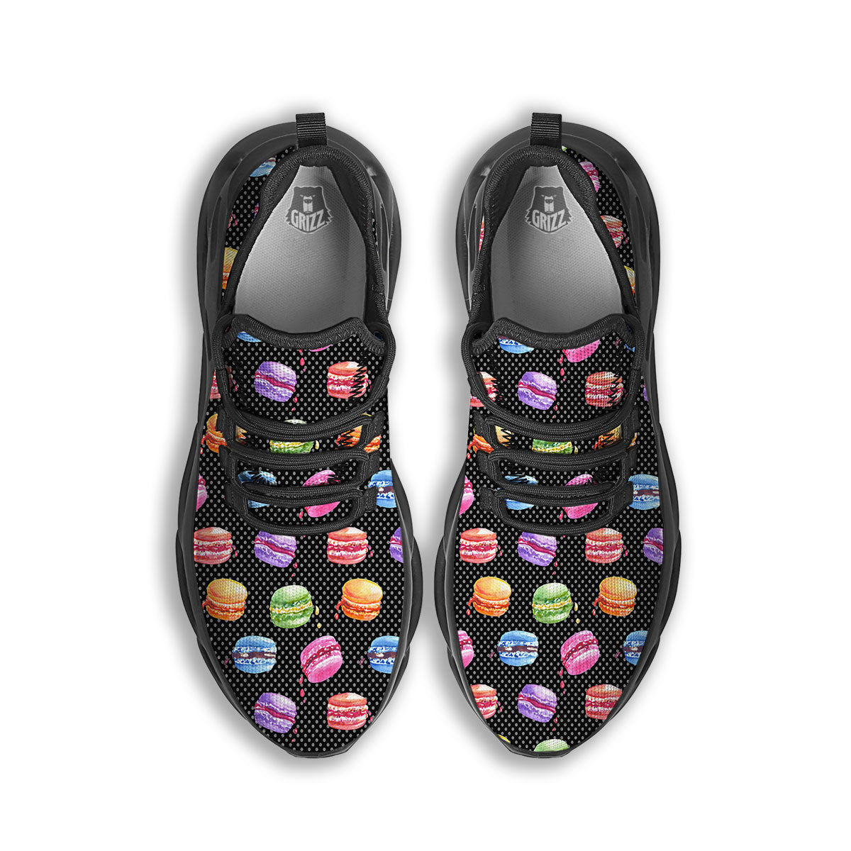 Macaron Polka Dot Print Pattern Black Running Shoes-grizzshop