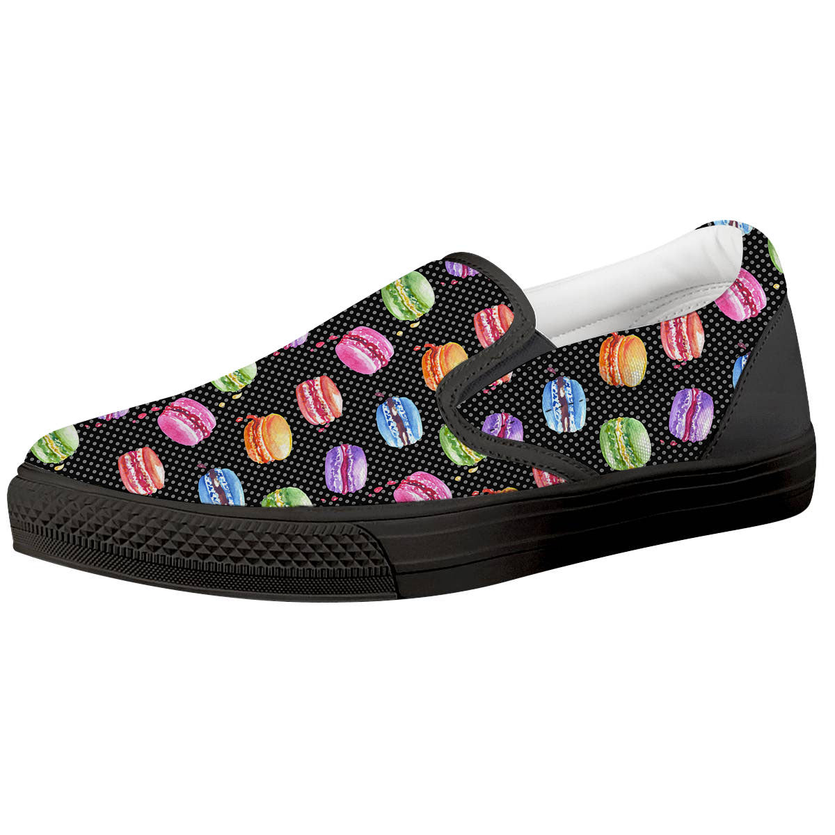 Macaron Polka Dot Print Pattern Black Slip On Shoes-grizzshop