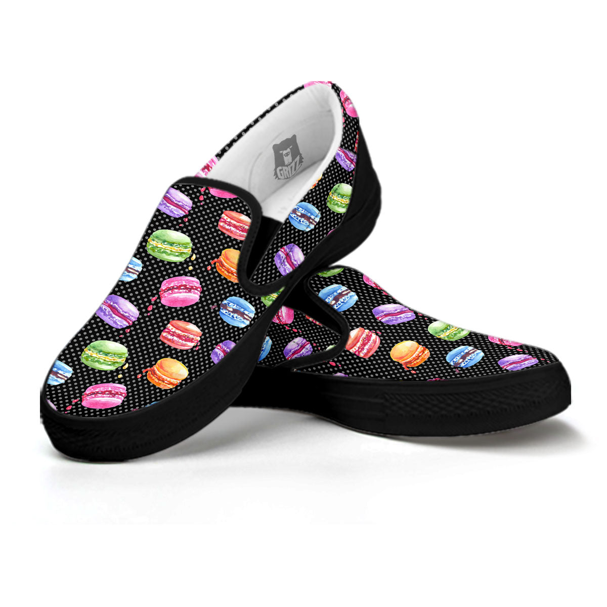 Macaron Polka Dot Print Pattern Black Slip On Shoes-grizzshop