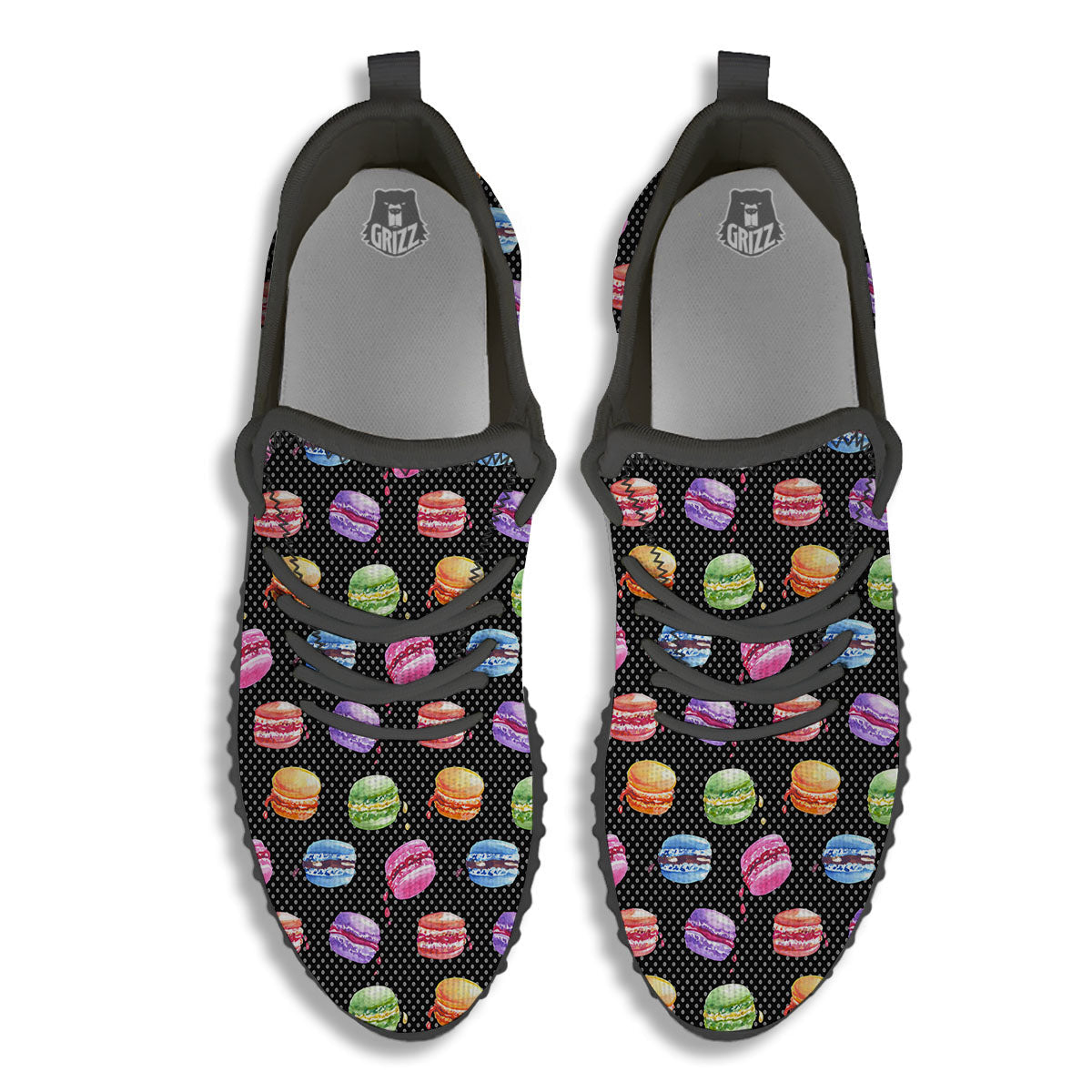 Macaron Polka Dot Print Pattern Black Walking Shoes-grizzshop