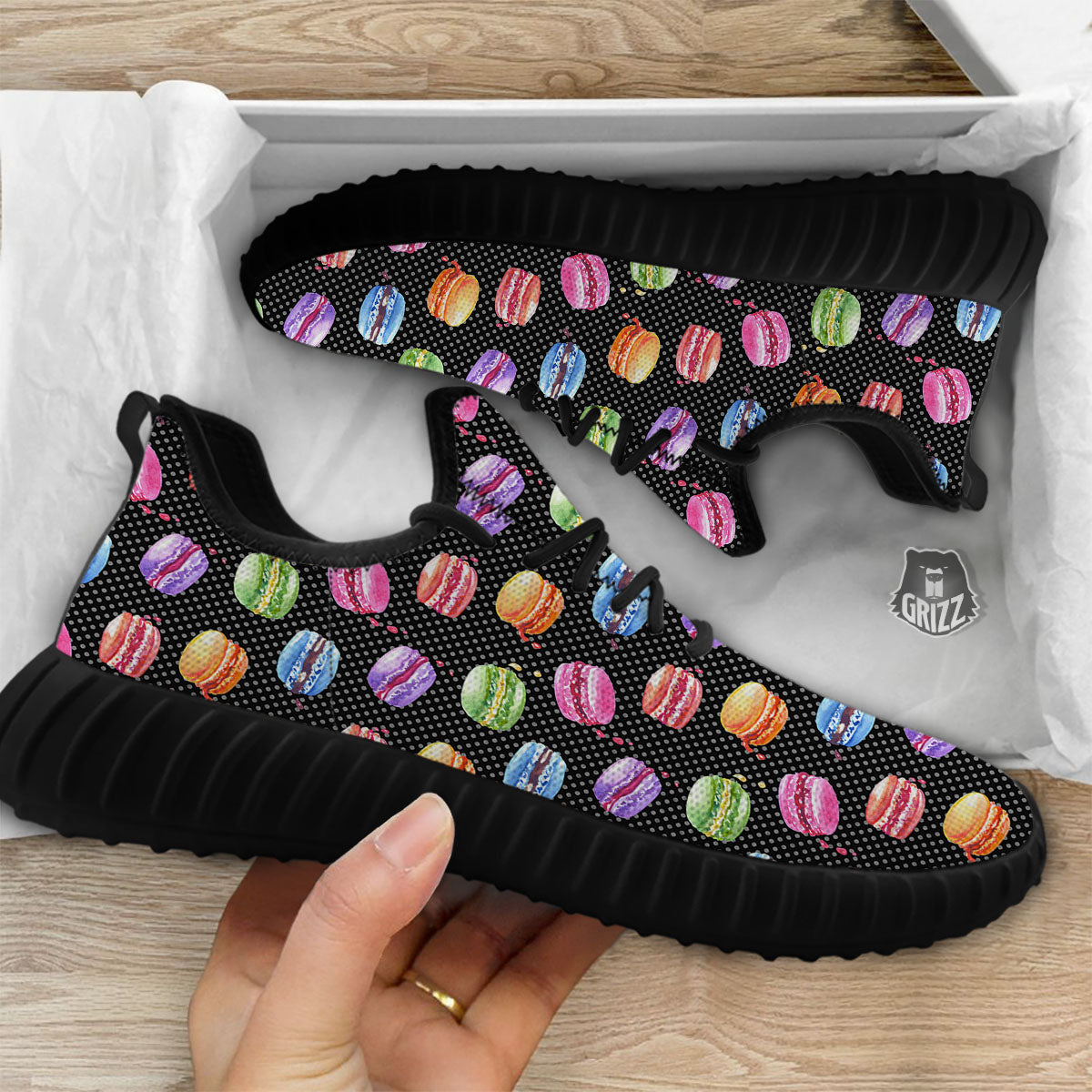 Macaron Polka Dot Print Pattern Black Walking Shoes-grizzshop