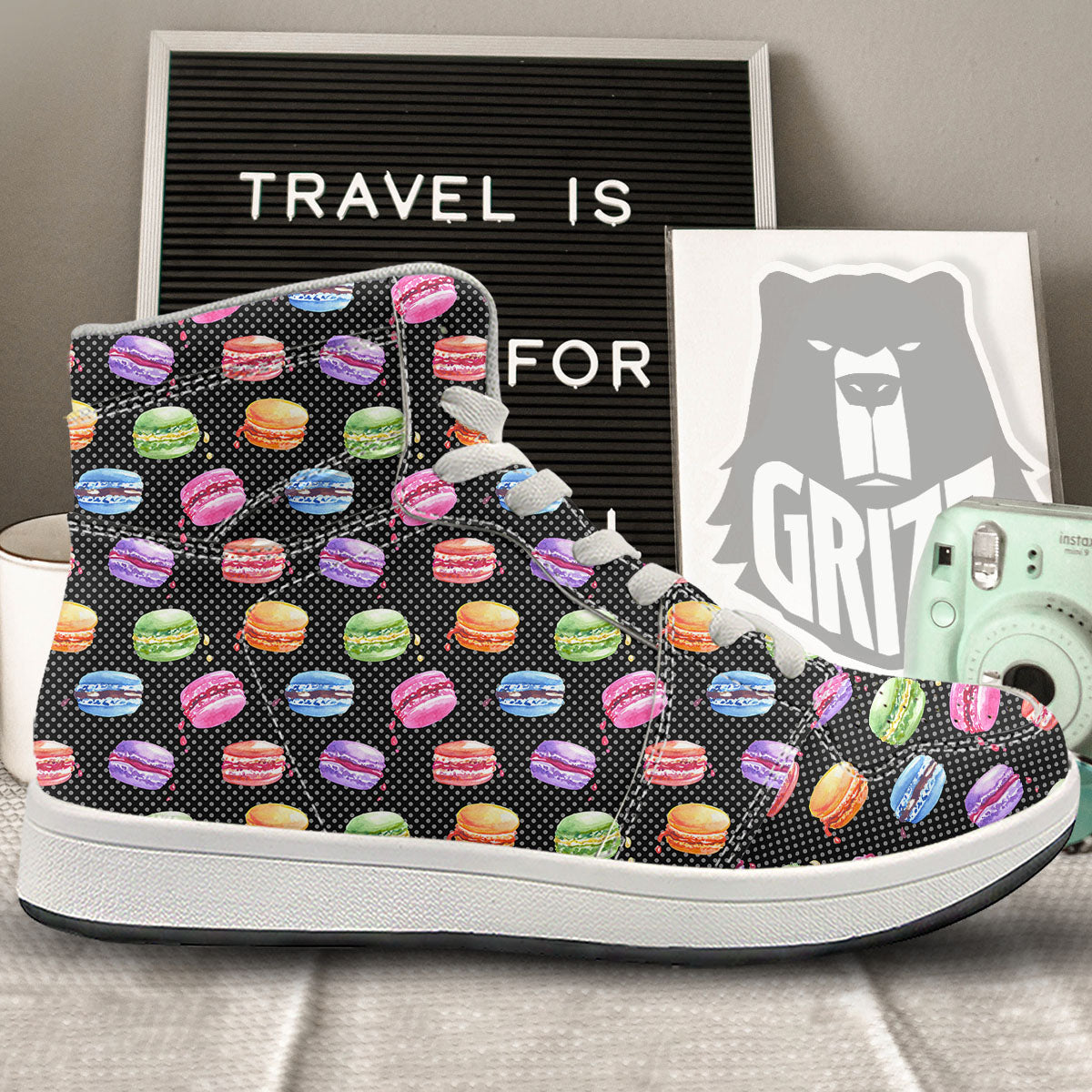 Macaron Polka Dot Print Pattern High Top Sneakers-grizzshop