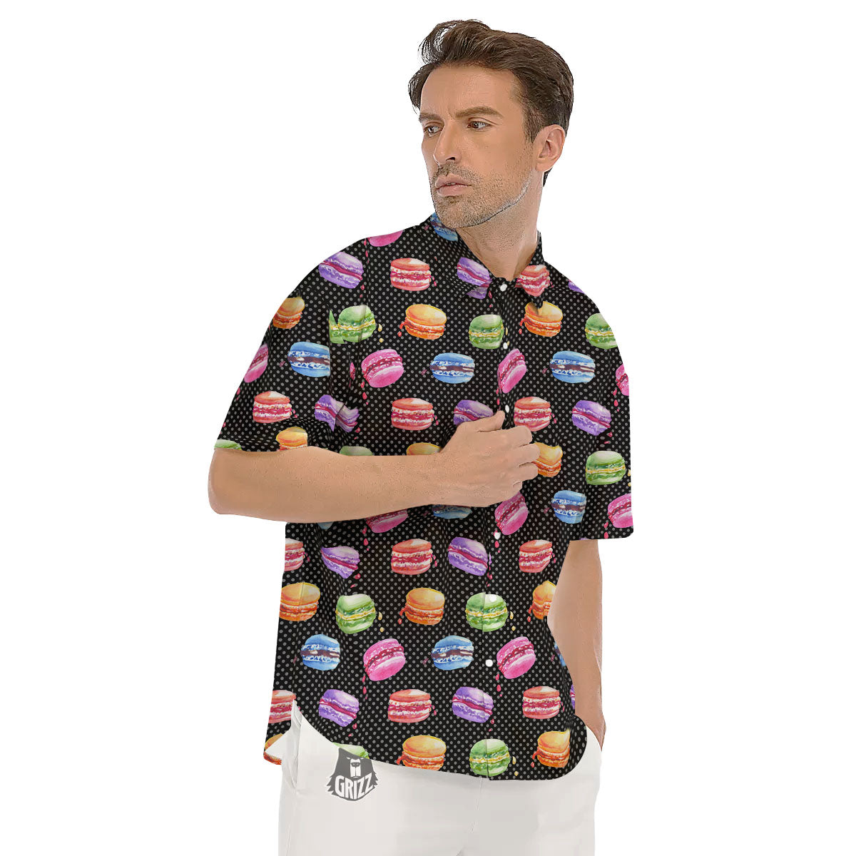 Macaron Polka Dot Print Pattern Men's Short Sleeve Shirts-grizzshop