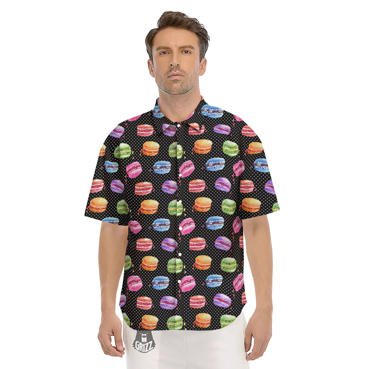 Macaron Polka Dot Print Pattern Men's Short Sleeve Shirts-grizzshop