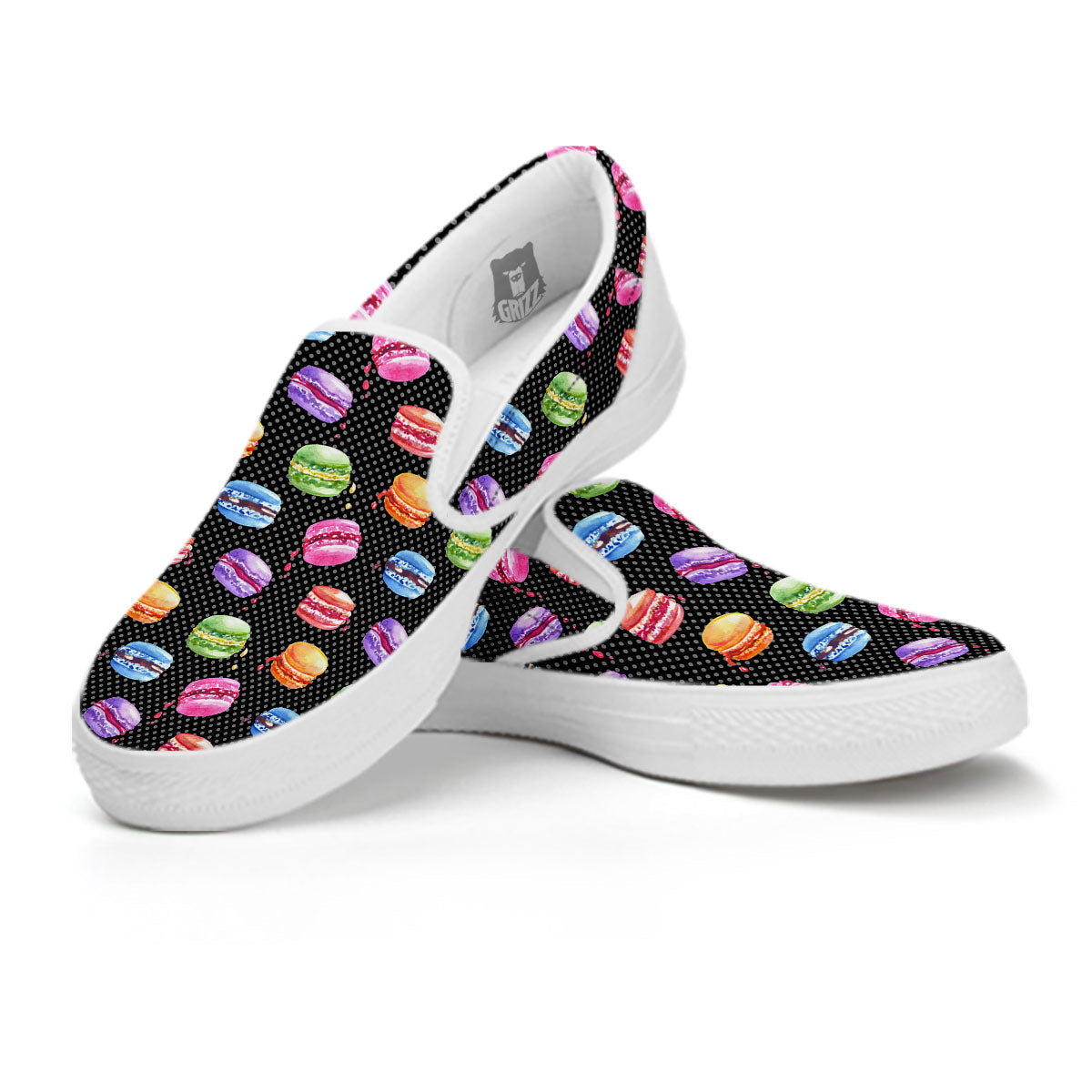 Macaron Polka Dot Print Pattern White Slip On Shoes-grizzshop