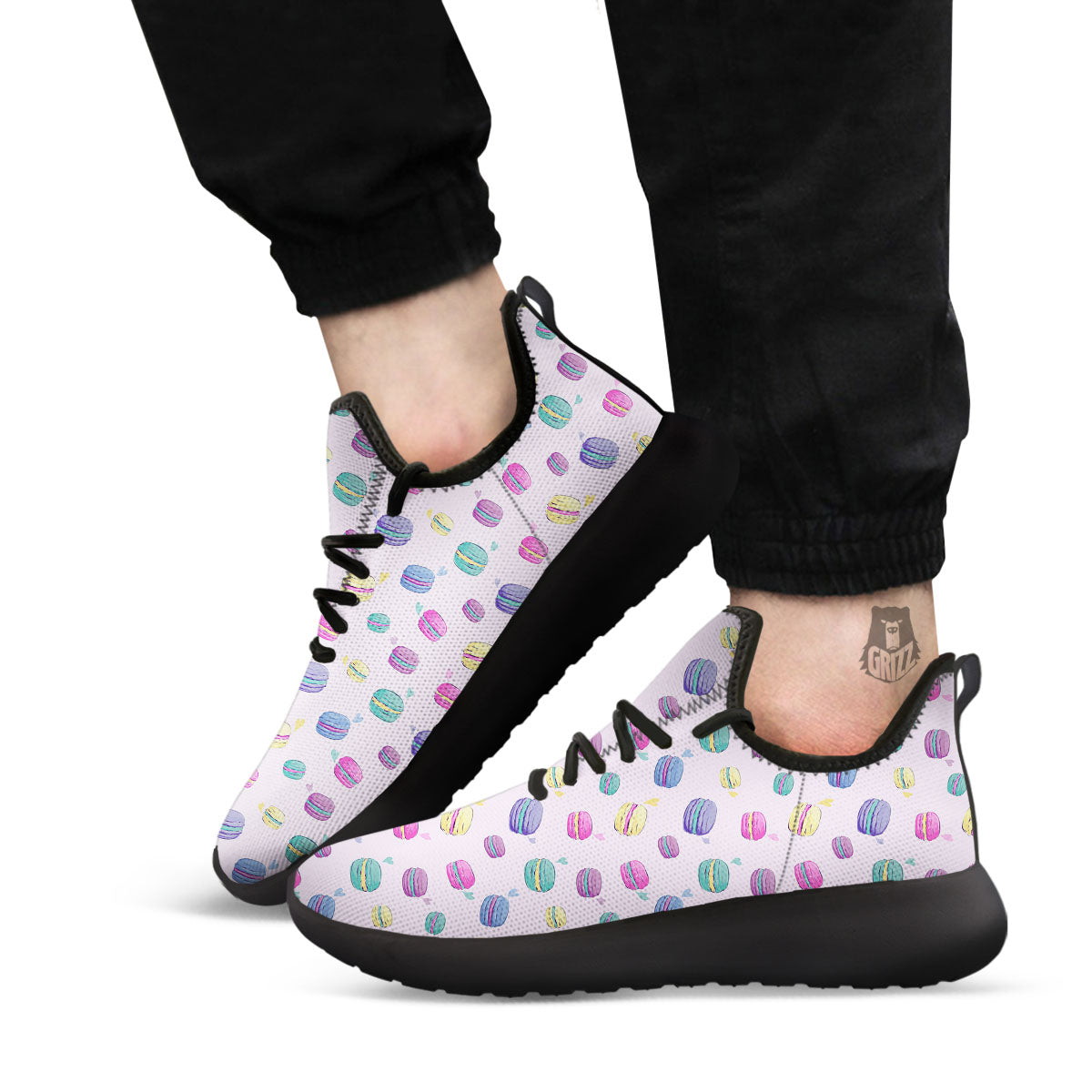 Macaron Print Pattern Black Athletic Shoes-grizzshop