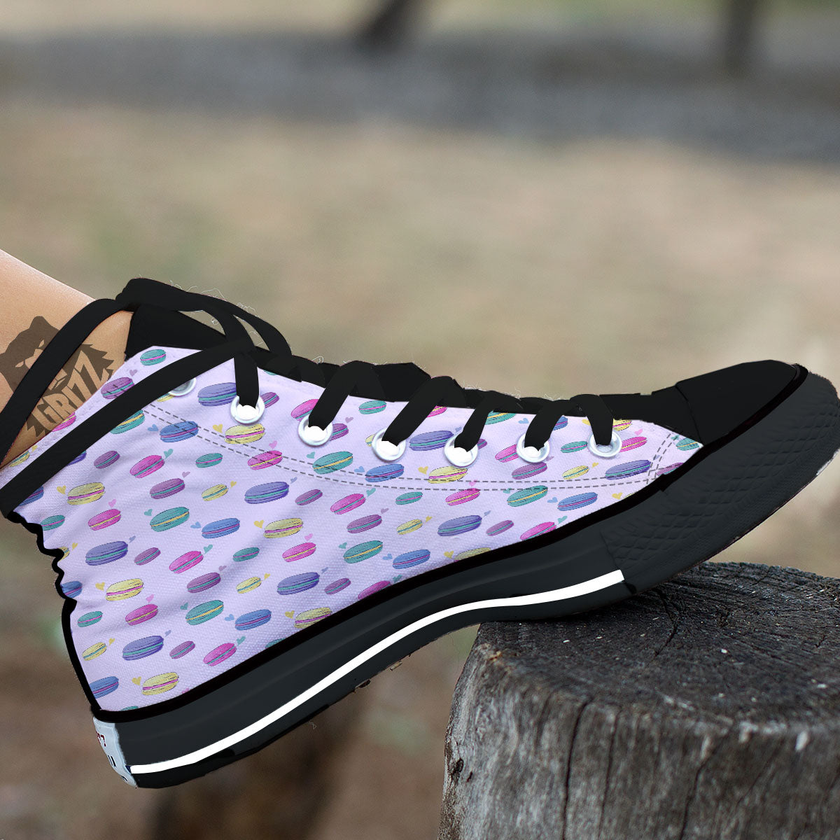Macaron Print Pattern Black High Top Shoes-grizzshop