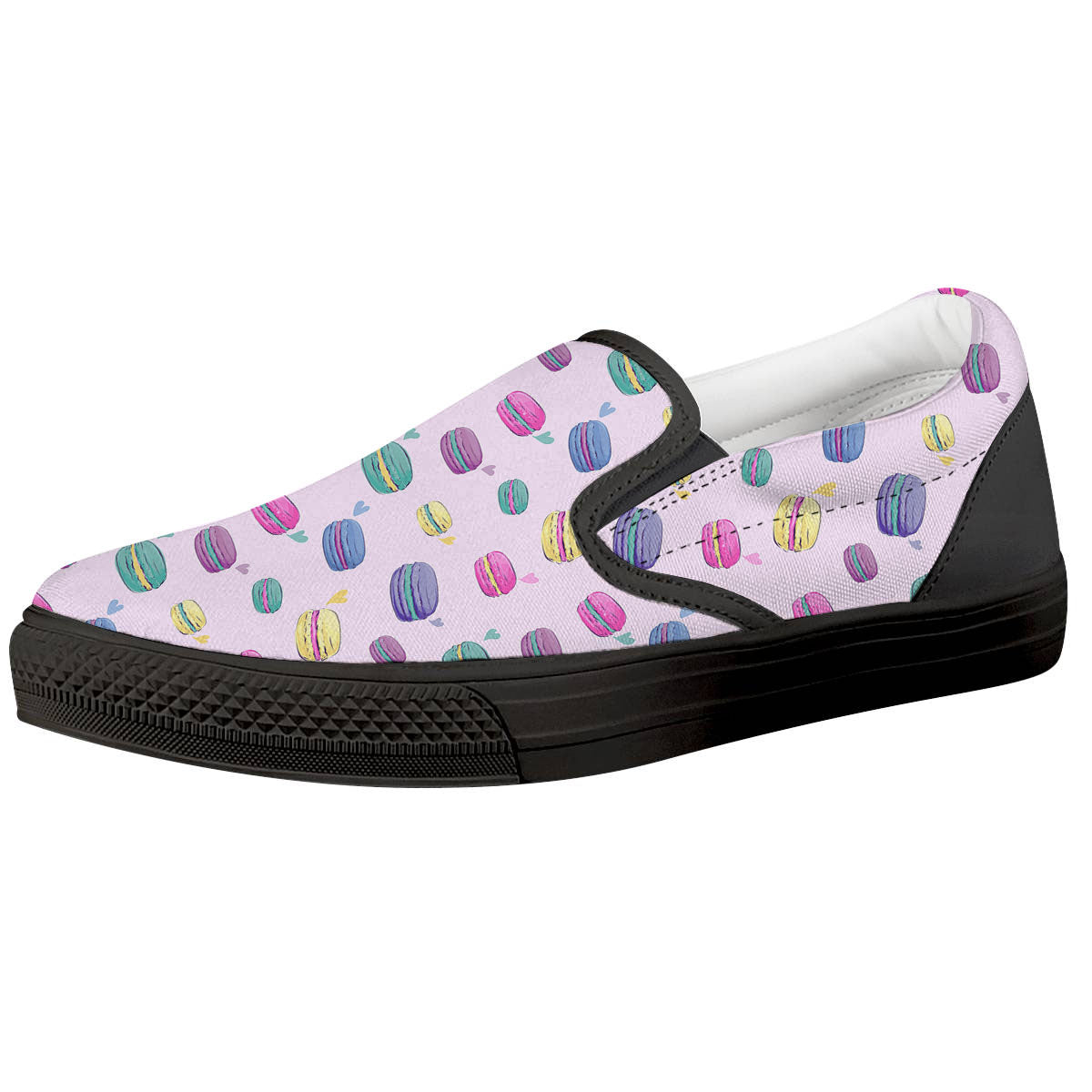 Macaron Print Pattern Black Slip On Shoes-grizzshop