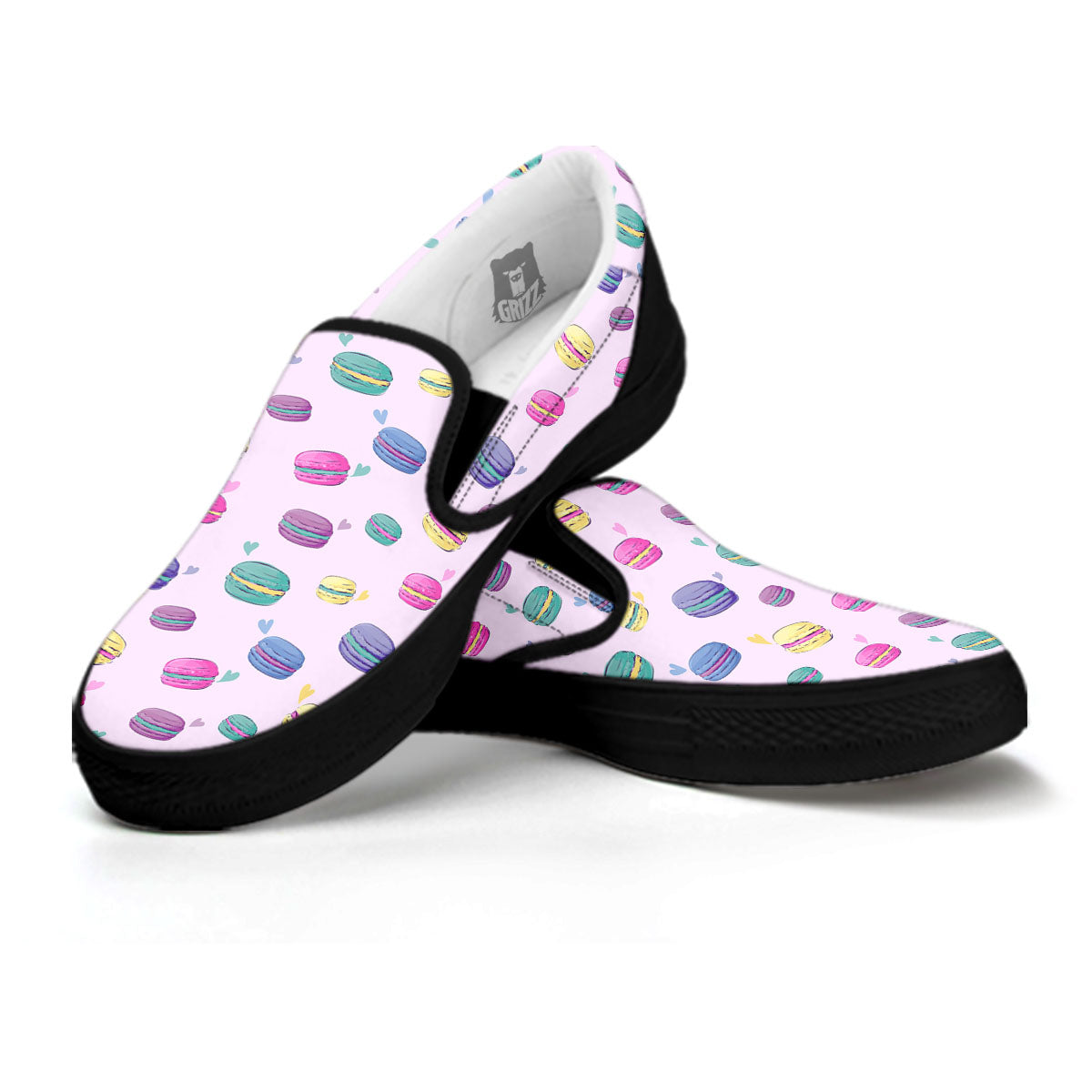 Macaron Print Pattern Black Slip On Shoes-grizzshop