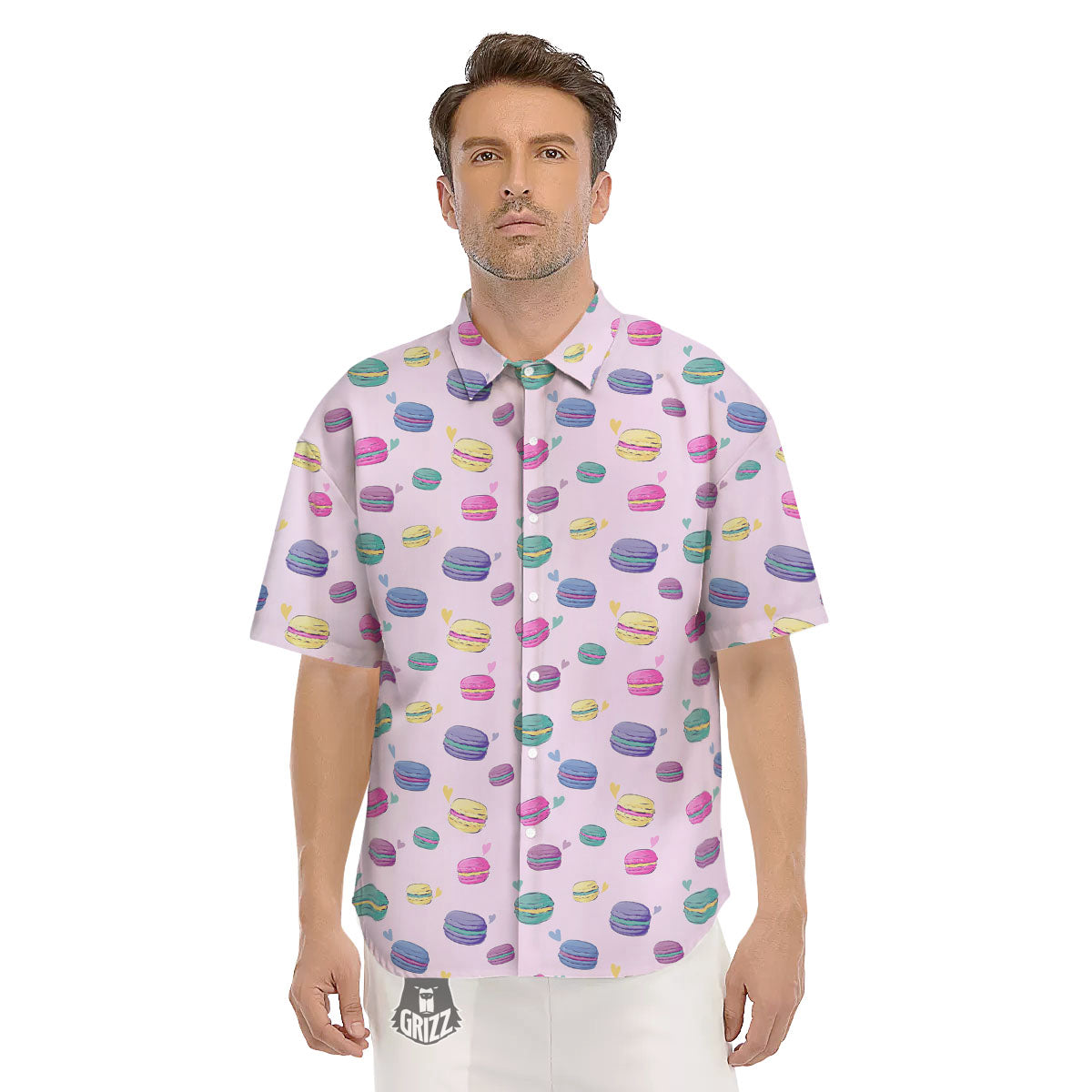 Macaron Print Pattern Men's Short Sleeve Shirts-grizzshop