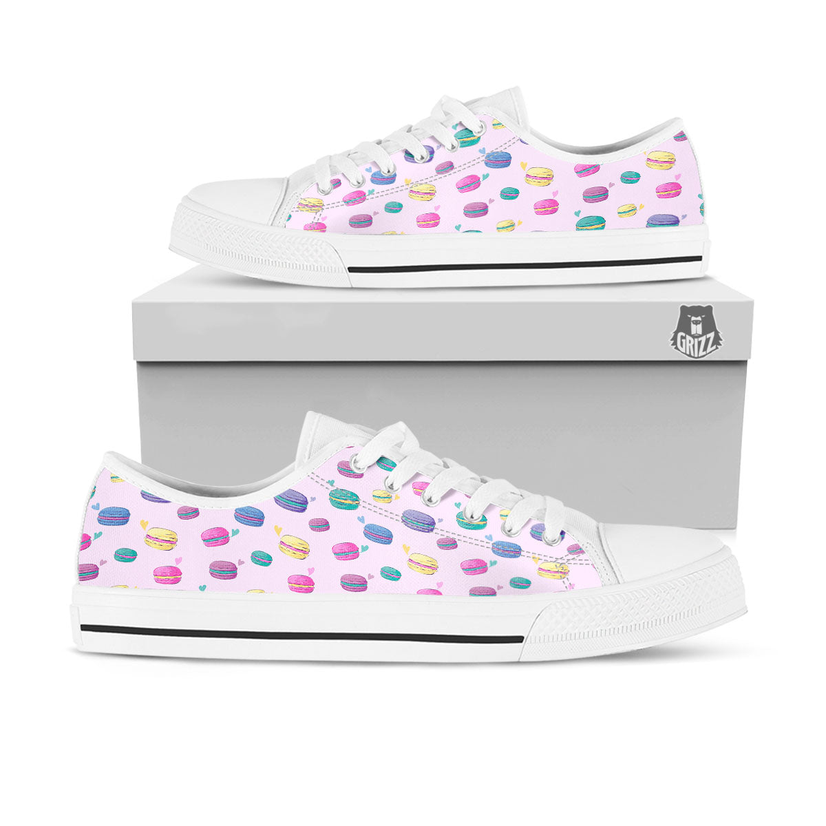 Macaron Print Pattern White Low Top Shoes-grizzshop