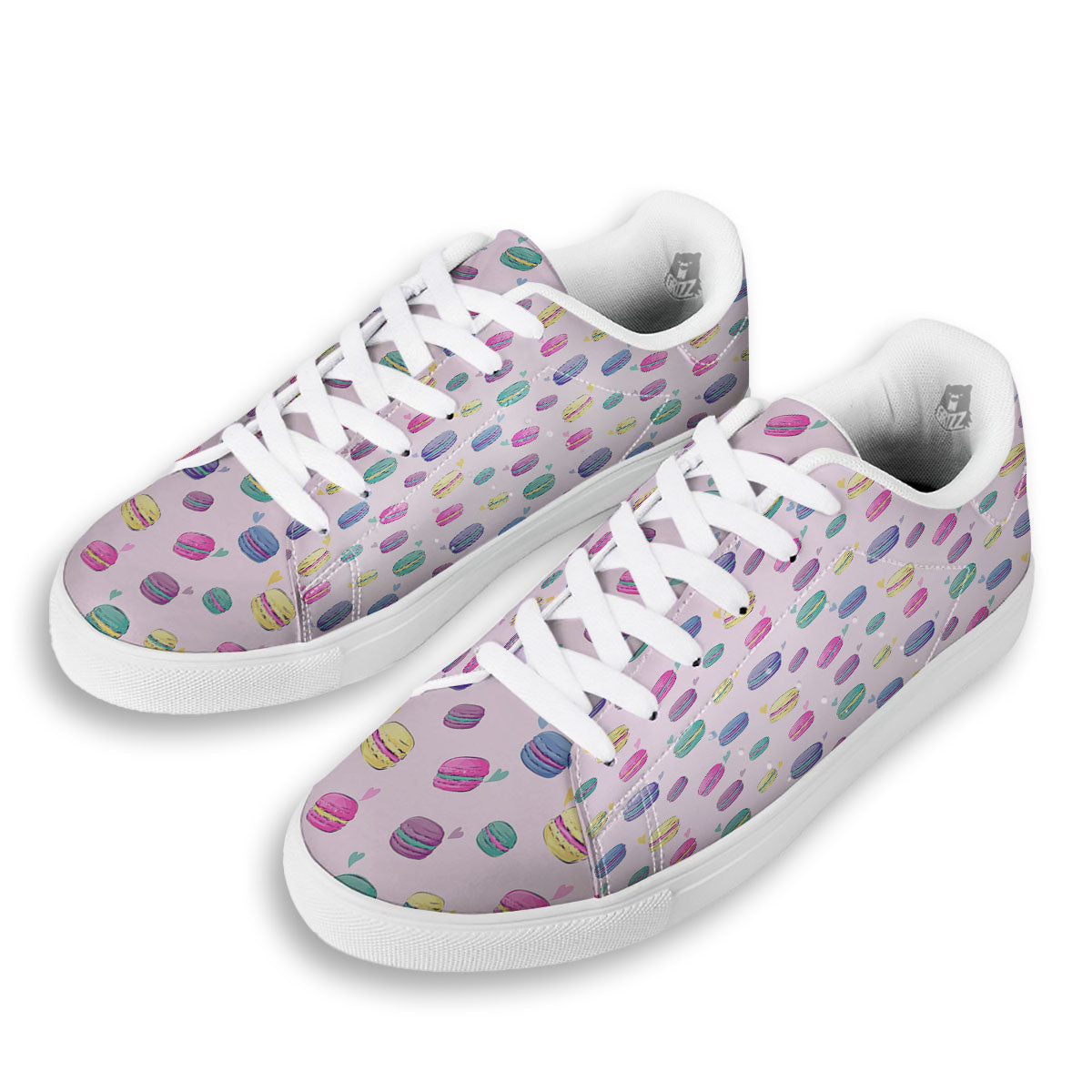 Macaron Print Pattern White Low Top Sneakers-grizzshop