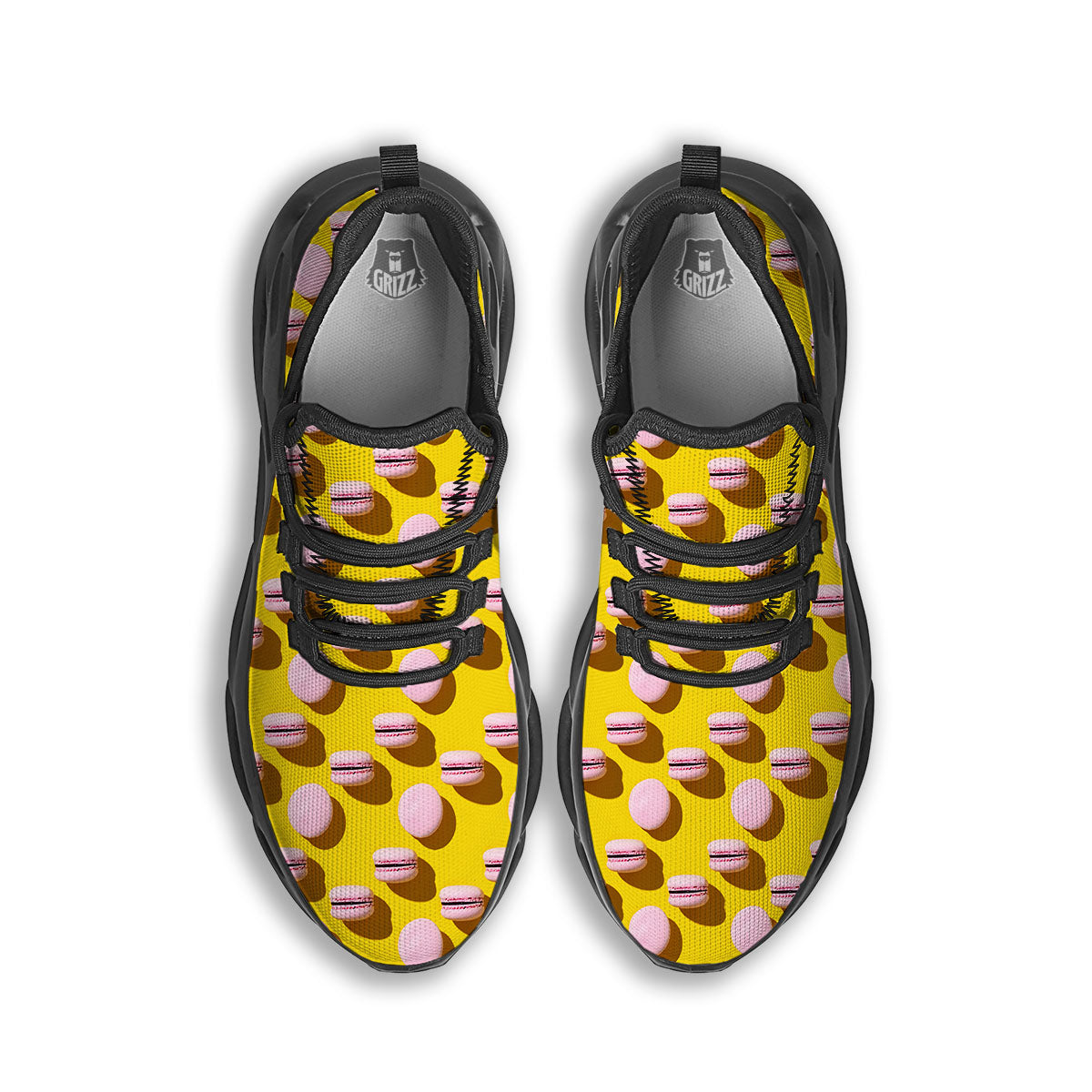 Macaron Yellow And Pink Print Pattern Black Running Shoes-grizzshop