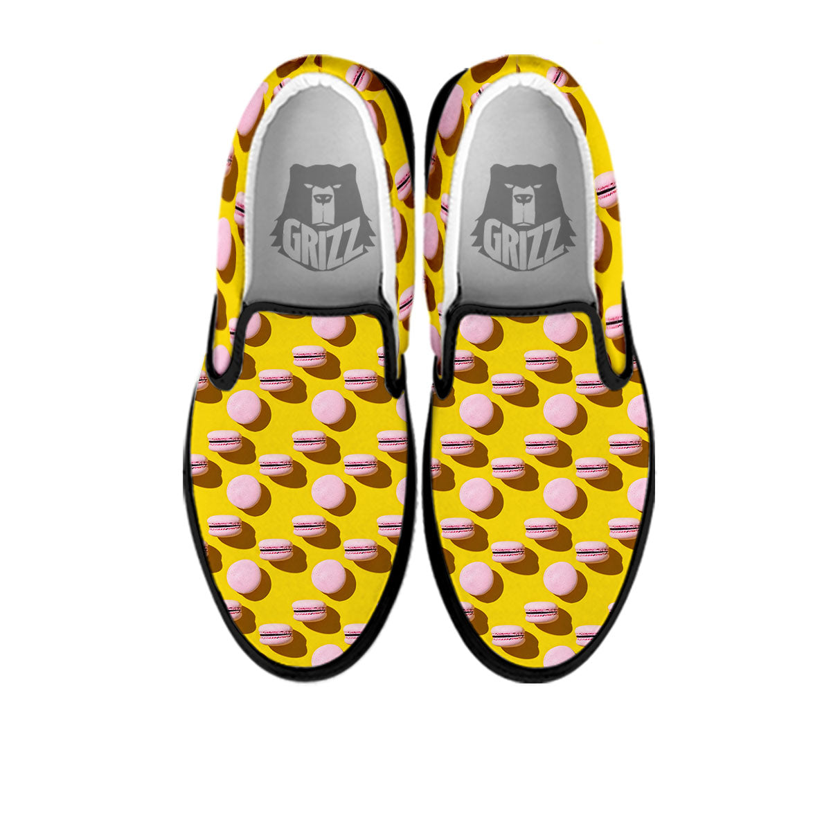 Macaron Yellow And Pink Print Pattern Black Slip On Shoes-grizzshop