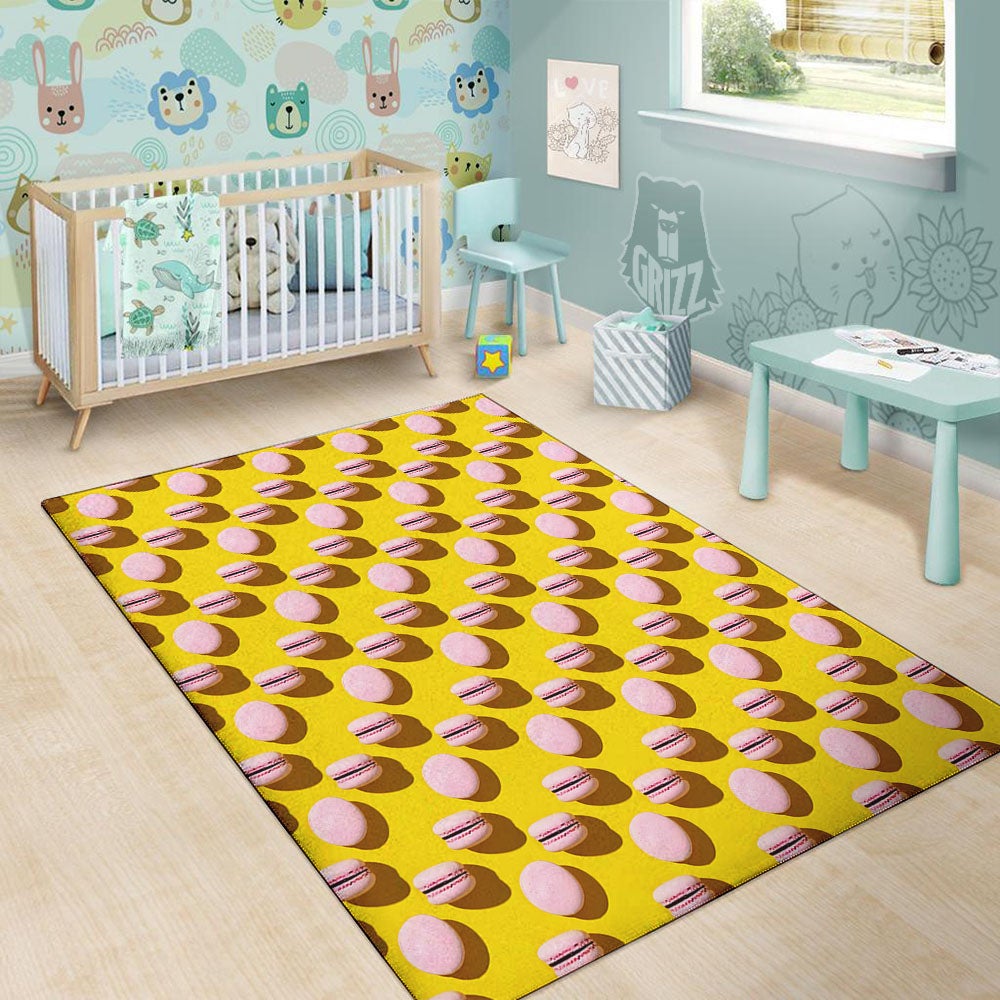 Macaron Yellow And Pink Print Pattern Floor Mat-grizzshop