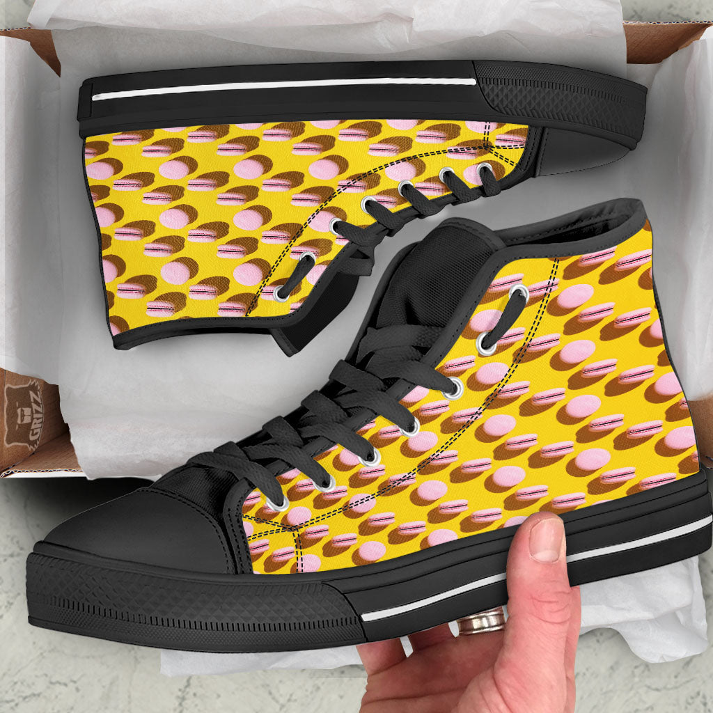 Macaron Yellow And Pink Print Pattern High Top Shoes-grizzshop