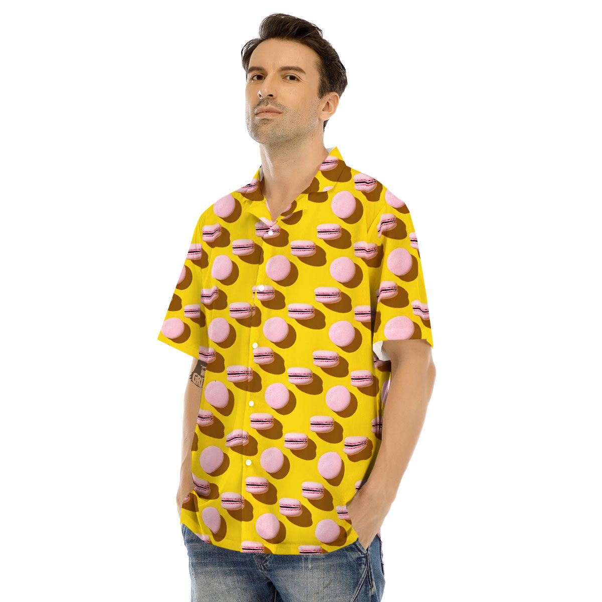 Macaron Yellow And Pink Print Pattern Men's Hawaiian Shirt-grizzshop