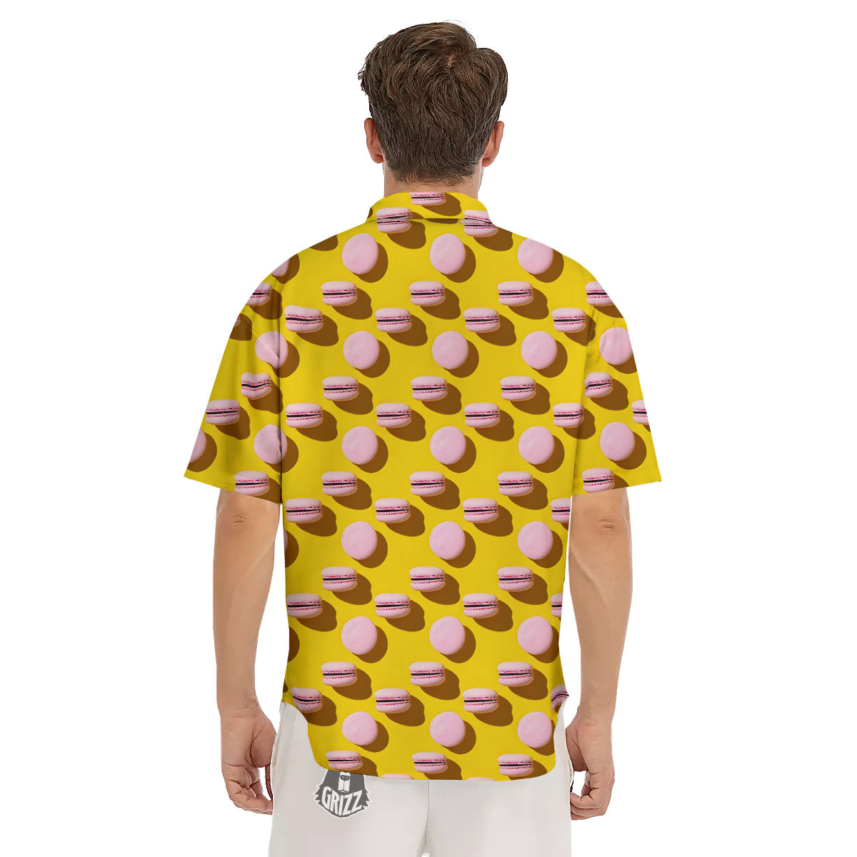 Macaron Yellow And Pink Print Pattern Men's Short Sleeve Shirts-grizzshop