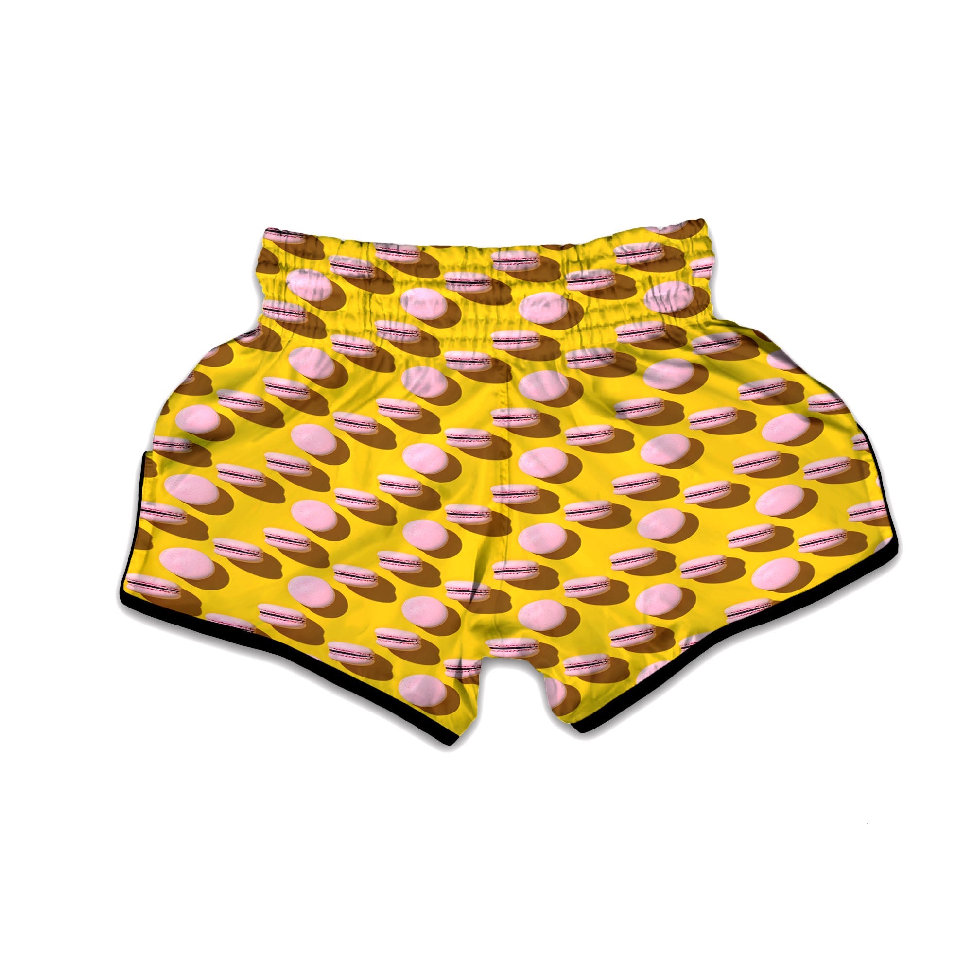 Macaron Yellow And Pink Print Pattern Muay Thai Boxing Shorts-grizzshop