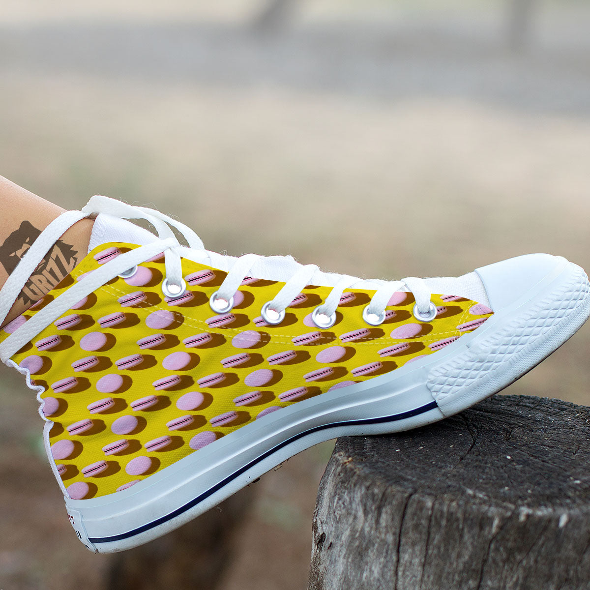 Macaron Yellow And Pink Print Pattern White High Top Shoes-grizzshop