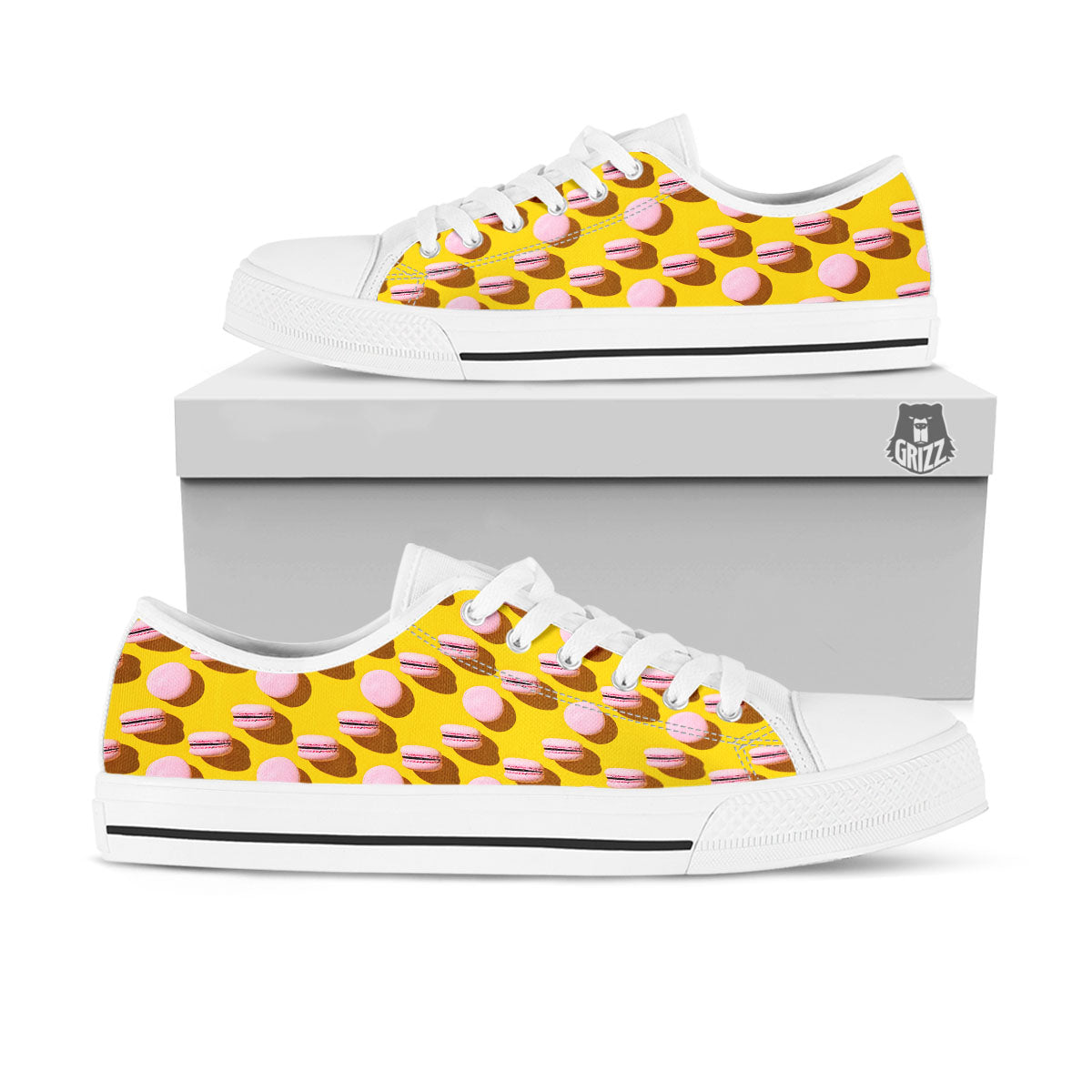 Macaron Yellow And Pink Print Pattern White Low Top Shoes-grizzshop