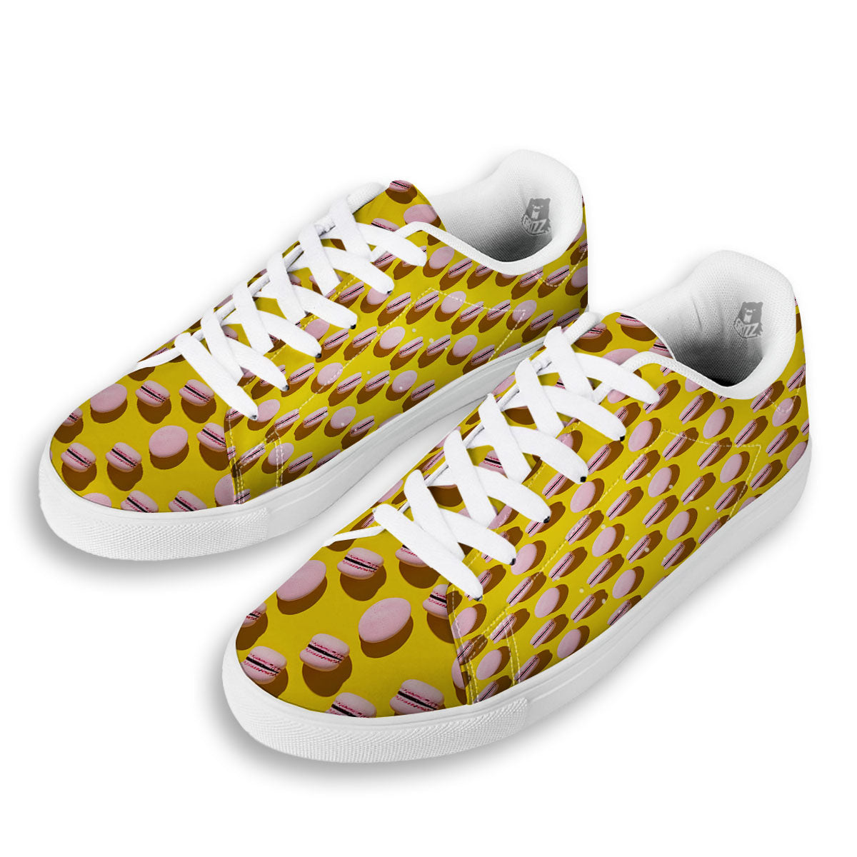 Macaron Yellow And Pink Print Pattern White Low Top Sneakers-grizzshop