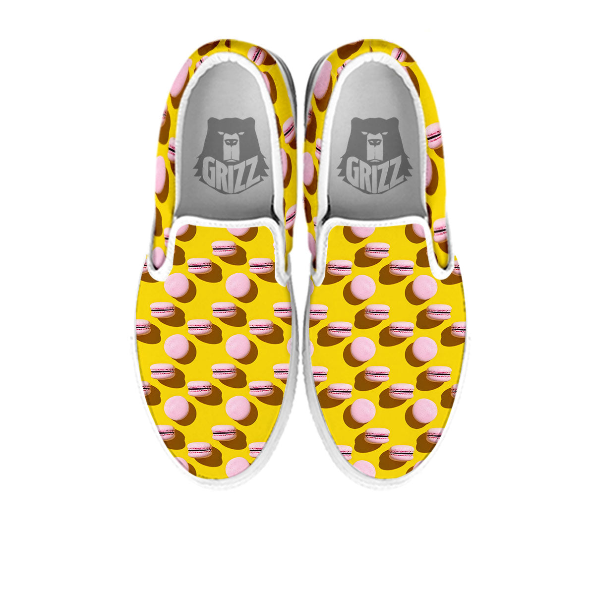 Macaron Yellow And Pink Print Pattern White Slip On Shoes-grizzshop