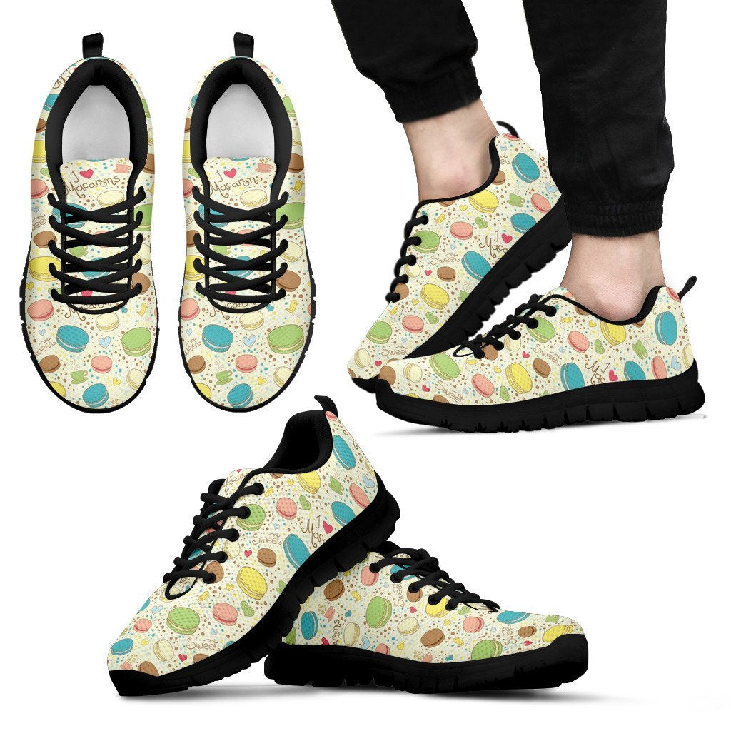 Macaron Sweet Pattern Print Black Sneaker Shoes For Men Women-grizzshop