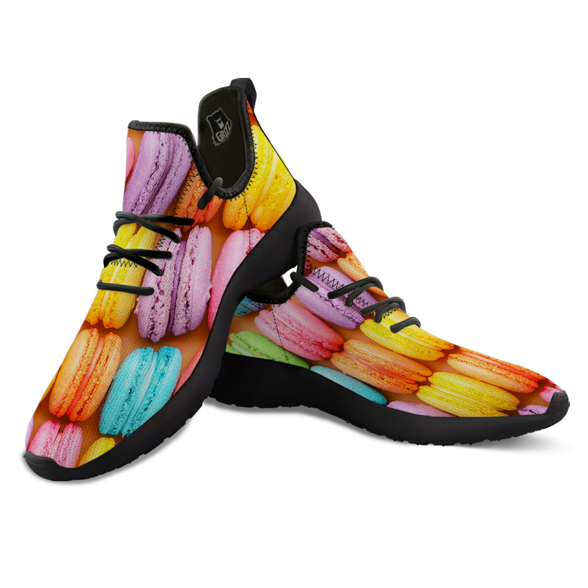 Macarons Colorful Print Black Athletic Shoes-grizzshop