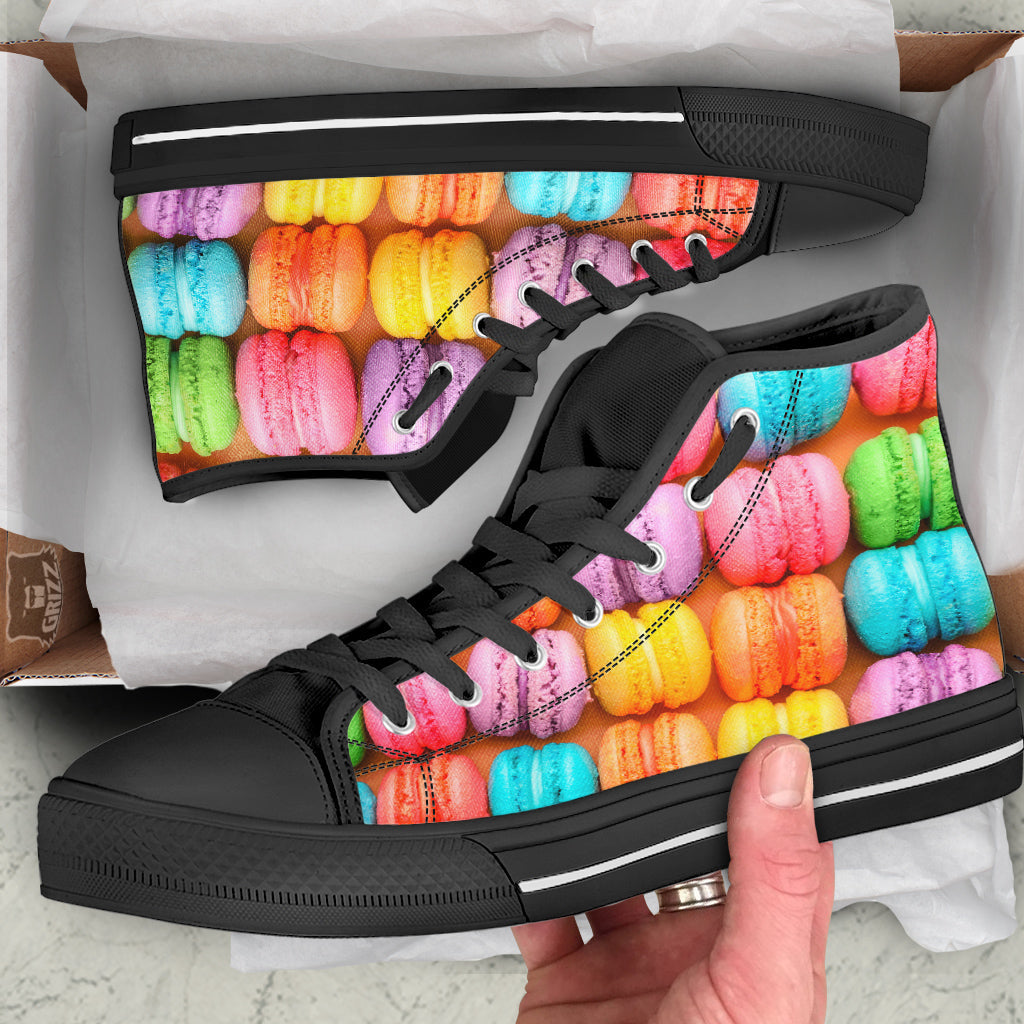 Macarons Colorful Print Black High Top Shoes-grizzshop
