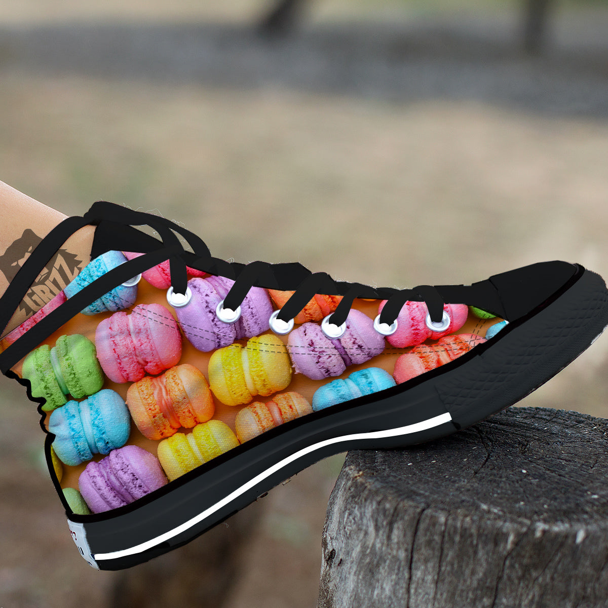 Macarons Colorful Print Black High Top Shoes-grizzshop
