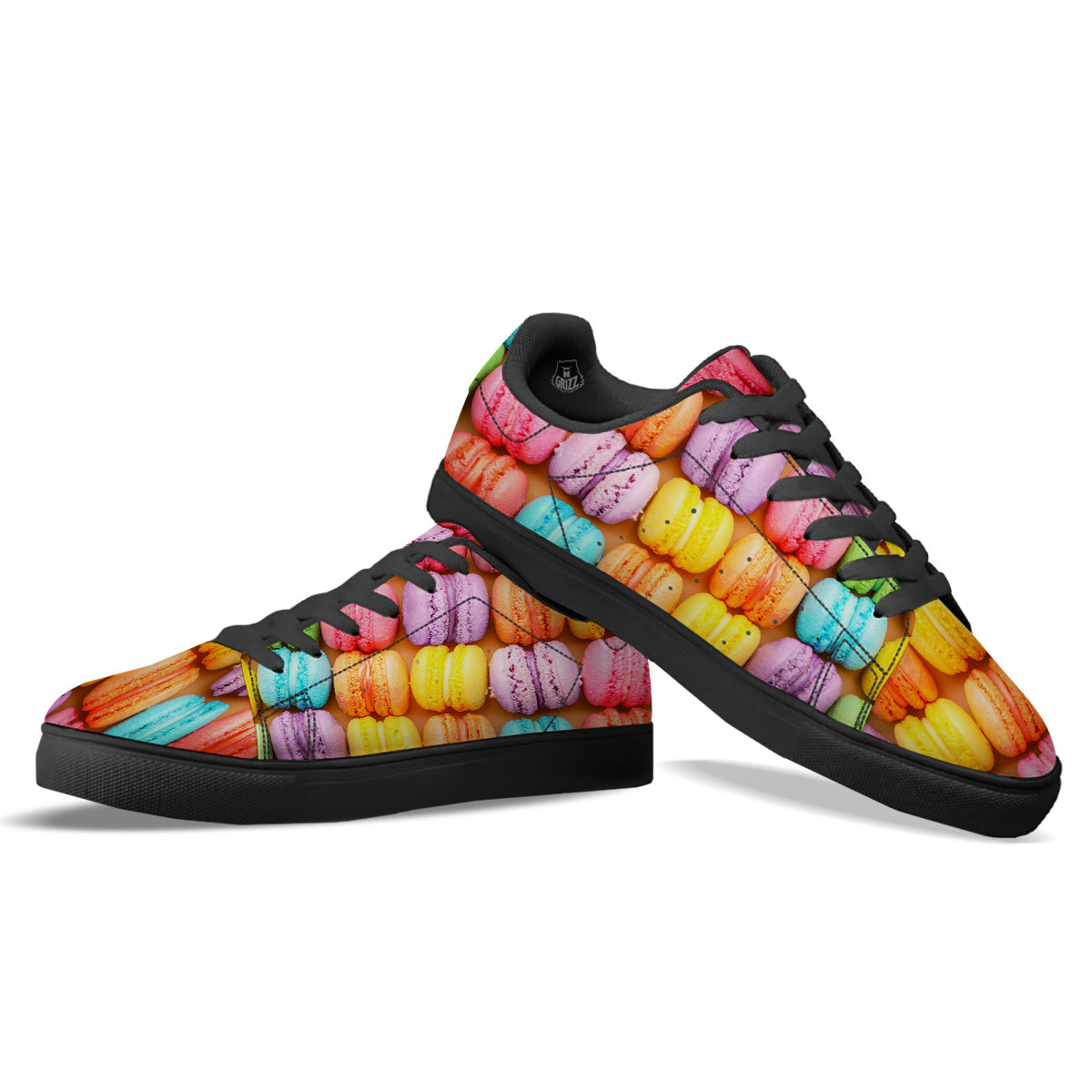 Macarons Colorful Print Black Low Top Sneakers-grizzshop