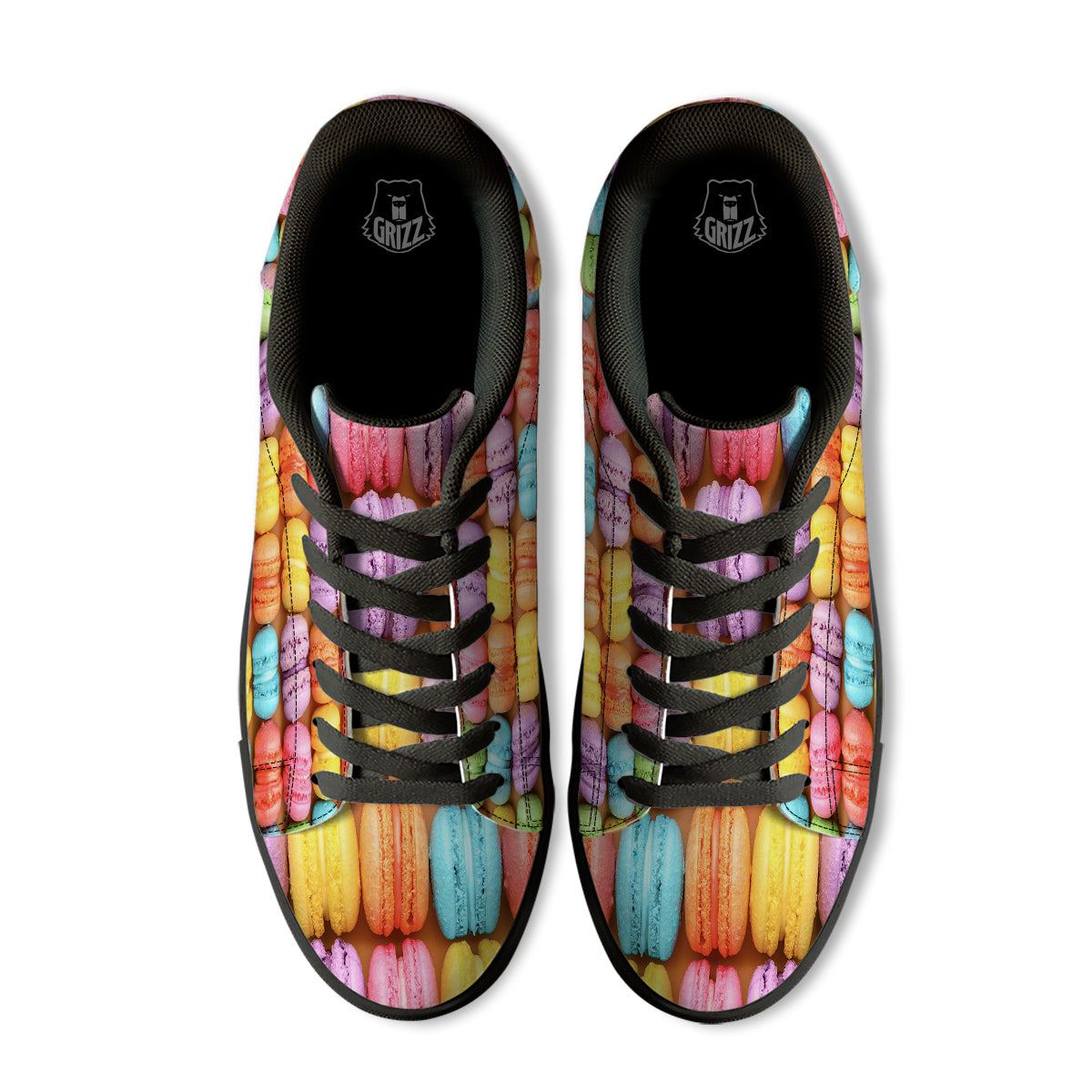 Macarons Colorful Print Black Low Top Sneakers-grizzshop
