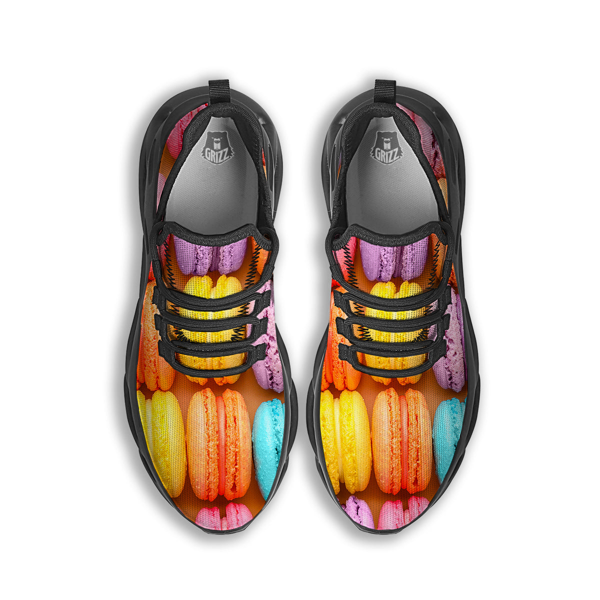 Macarons Colorful Print Black Running Shoes-grizzshop