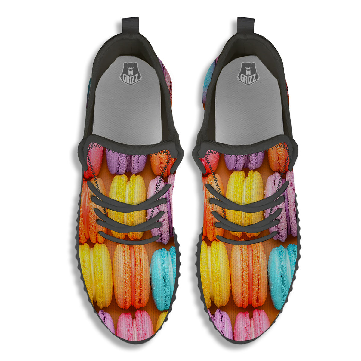 Macarons Colorful Print Black Walking Shoes-grizzshop