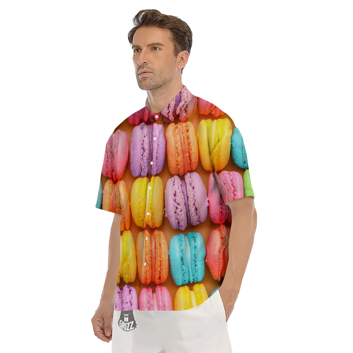 Macarons Colorful Print Men's Short Sleeve Shirts-grizzshop