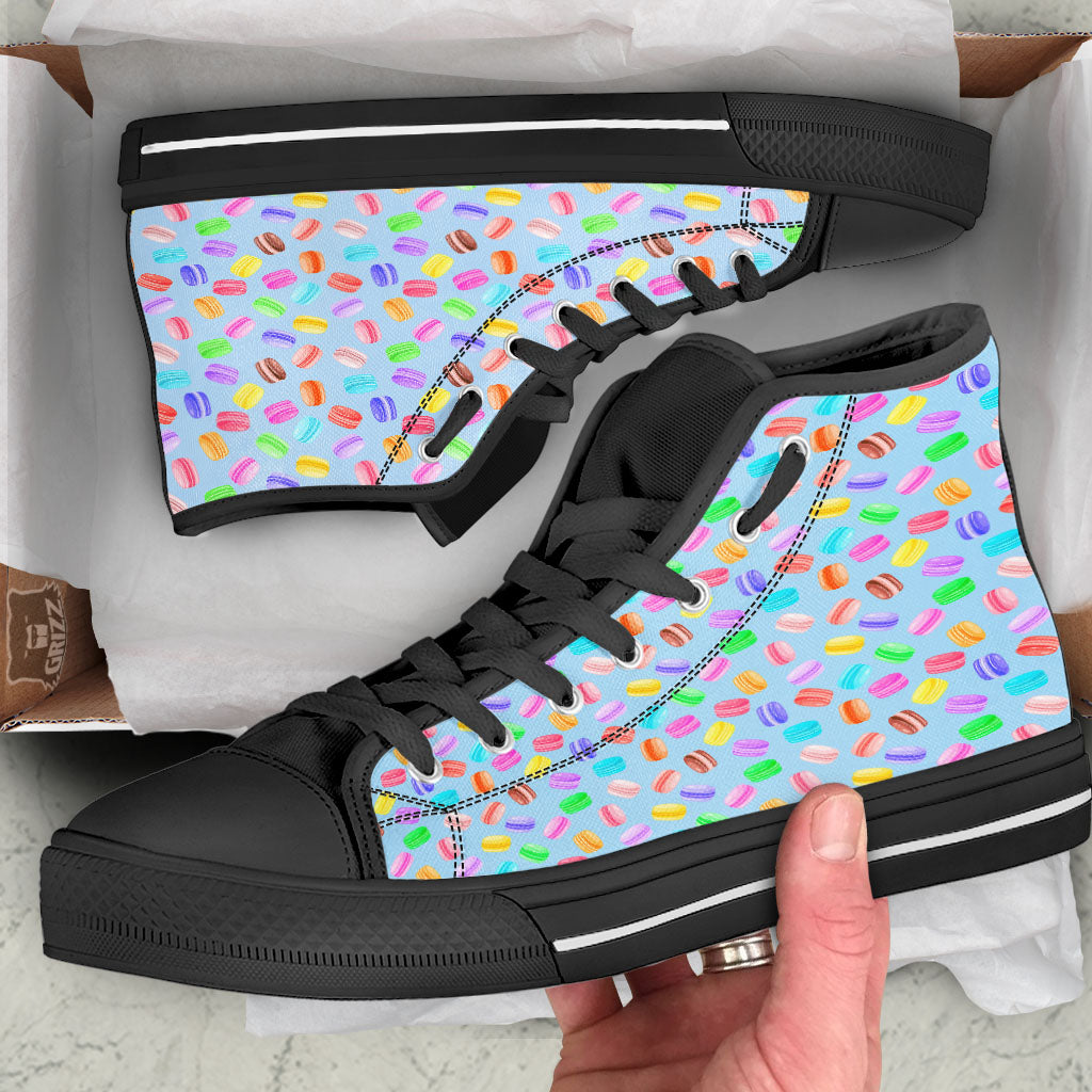 Macarons Colorful Print Pattern Black High Top Shoes-grizzshop