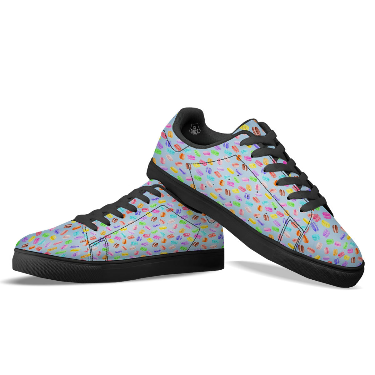 Macarons Colorful Print Pattern Black Low Top Sneakers-grizzshop