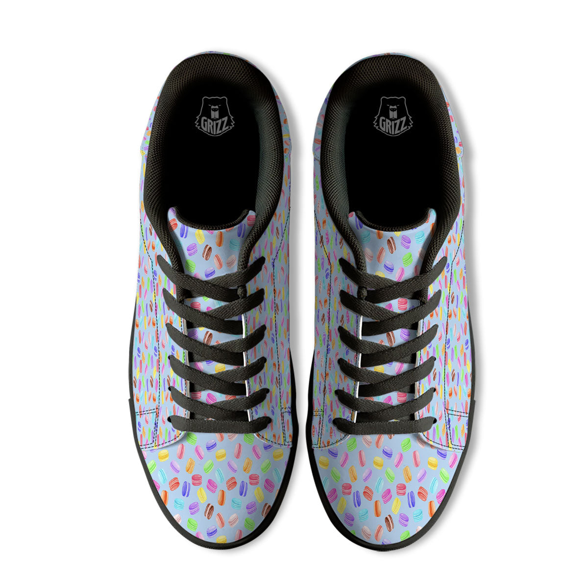 Macarons Colorful Print Pattern Black Low Top Sneakers-grizzshop
