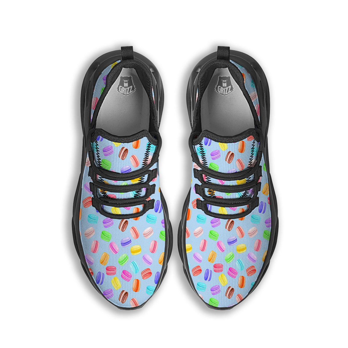 Macarons Colorful Print Pattern Black Running Shoes-grizzshop