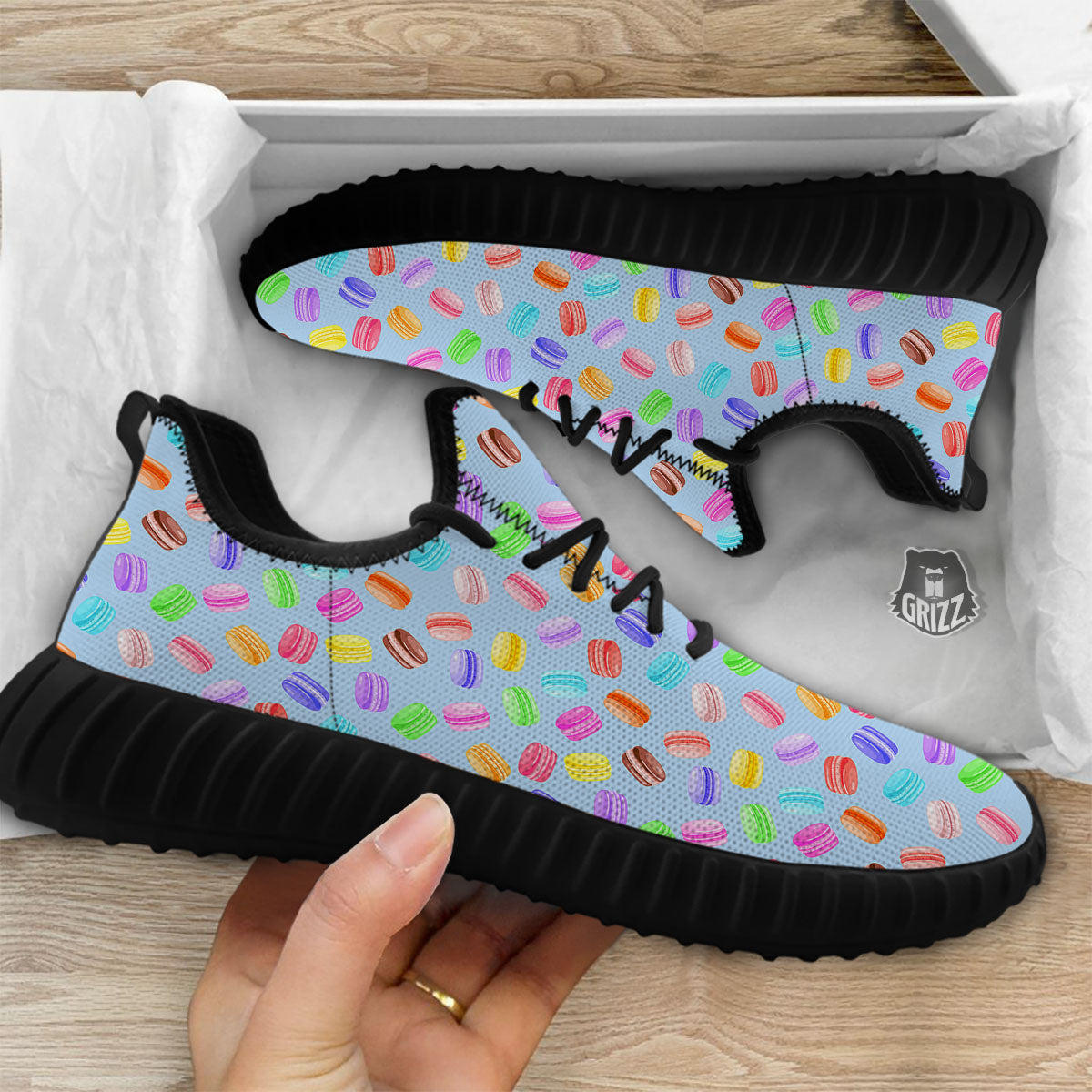 Macarons Colorful Print Pattern Black Walking Shoes-grizzshop