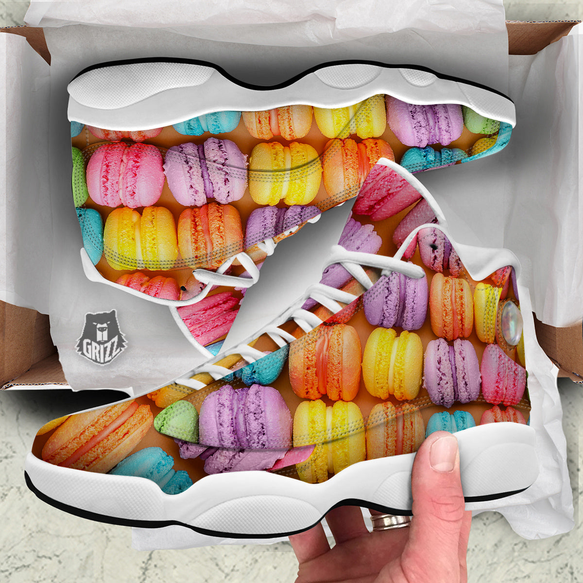 Macarons Colorful Print White Basketball Shoes-grizzshop
