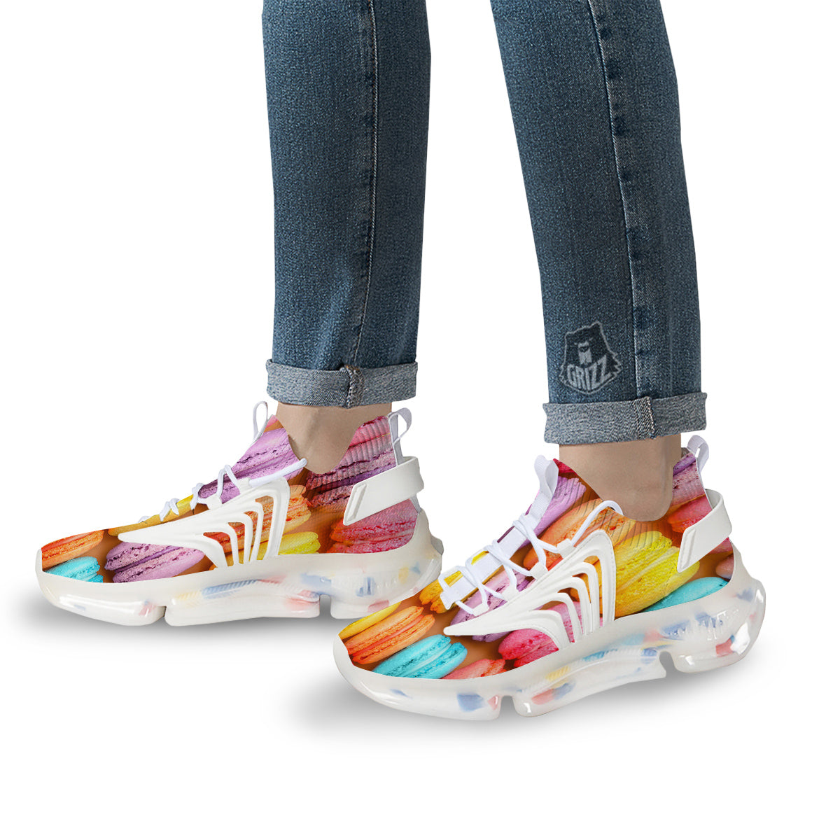 Macarons Colorful Print White Gym Shoes-grizzshop